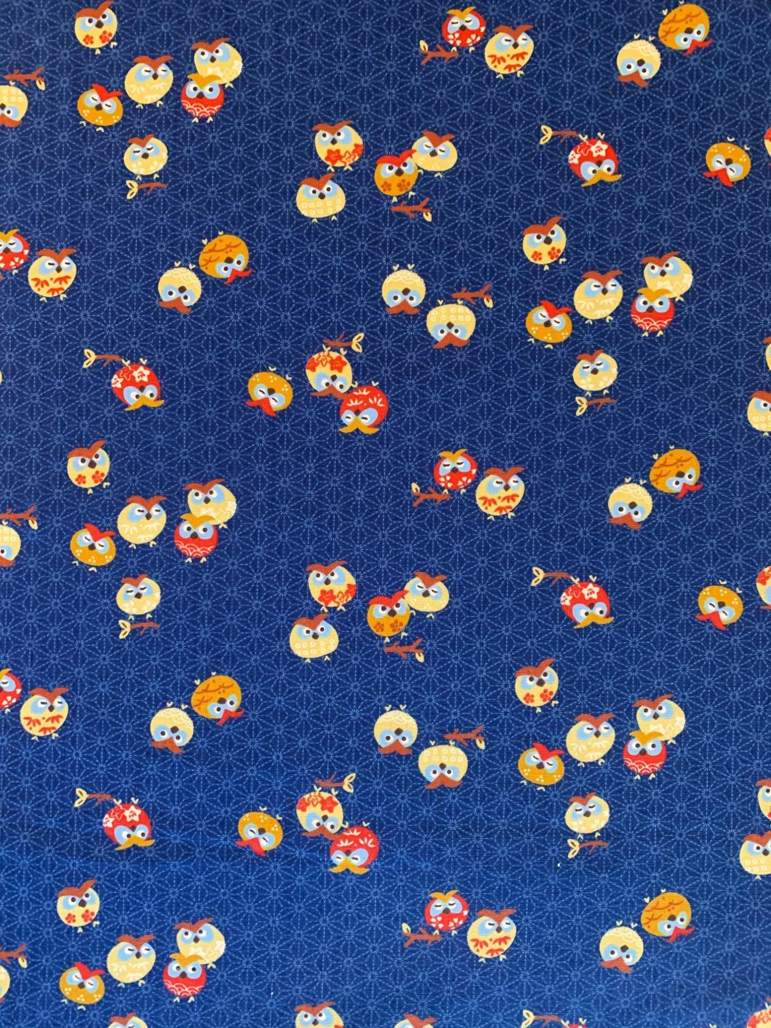Cute Owls フクロウ 梟 Japanese cotton fabric Y-3060-28D blue