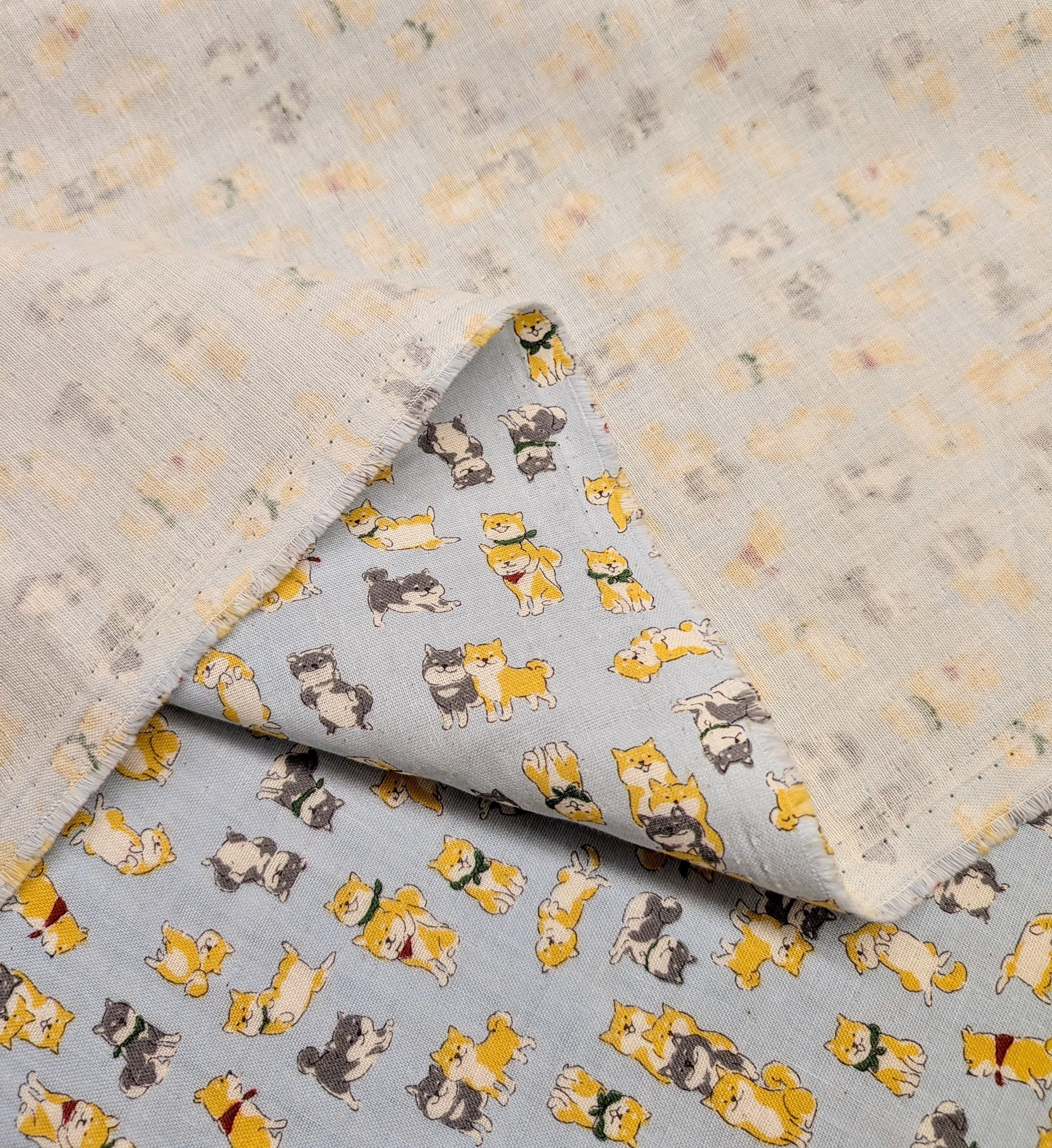 Kokka - Happy Shibas Cotton Double Gauze - Blue