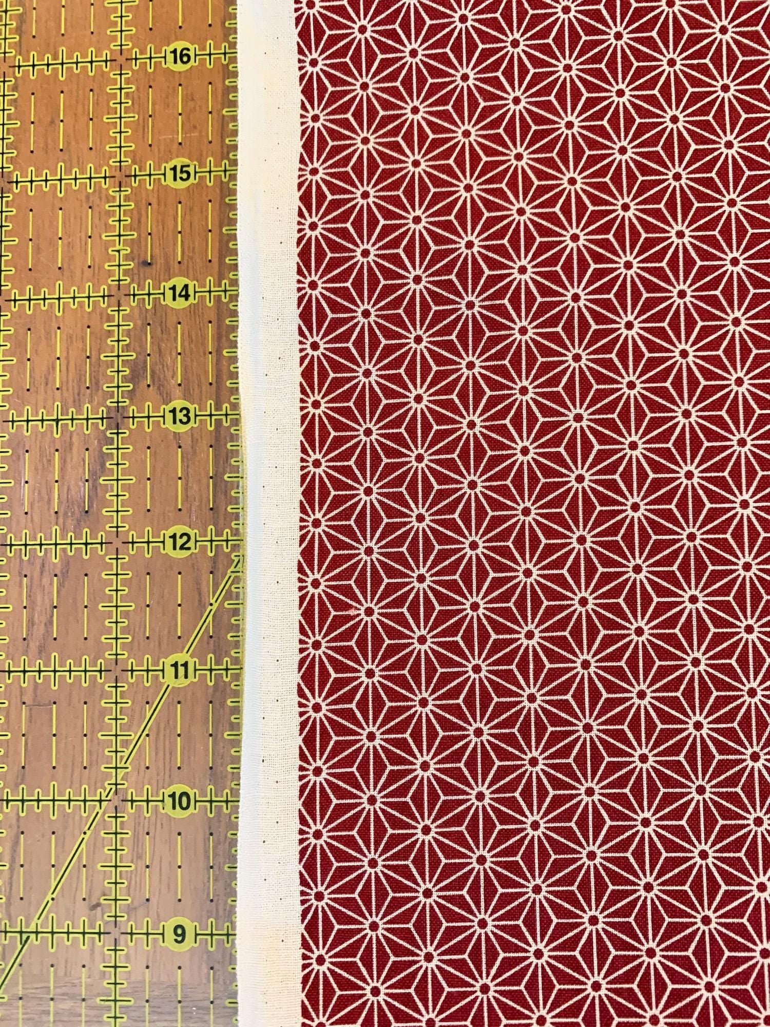 Sevenberry - Small Asanoha Stars in Beige on Red Cotton Fabric - Beige Red
