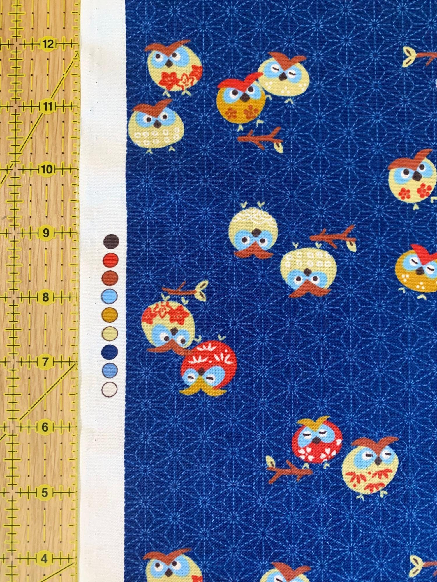 Cute Owls フクロウ 梟 Japanese cotton fabric Y-3060-28D blue