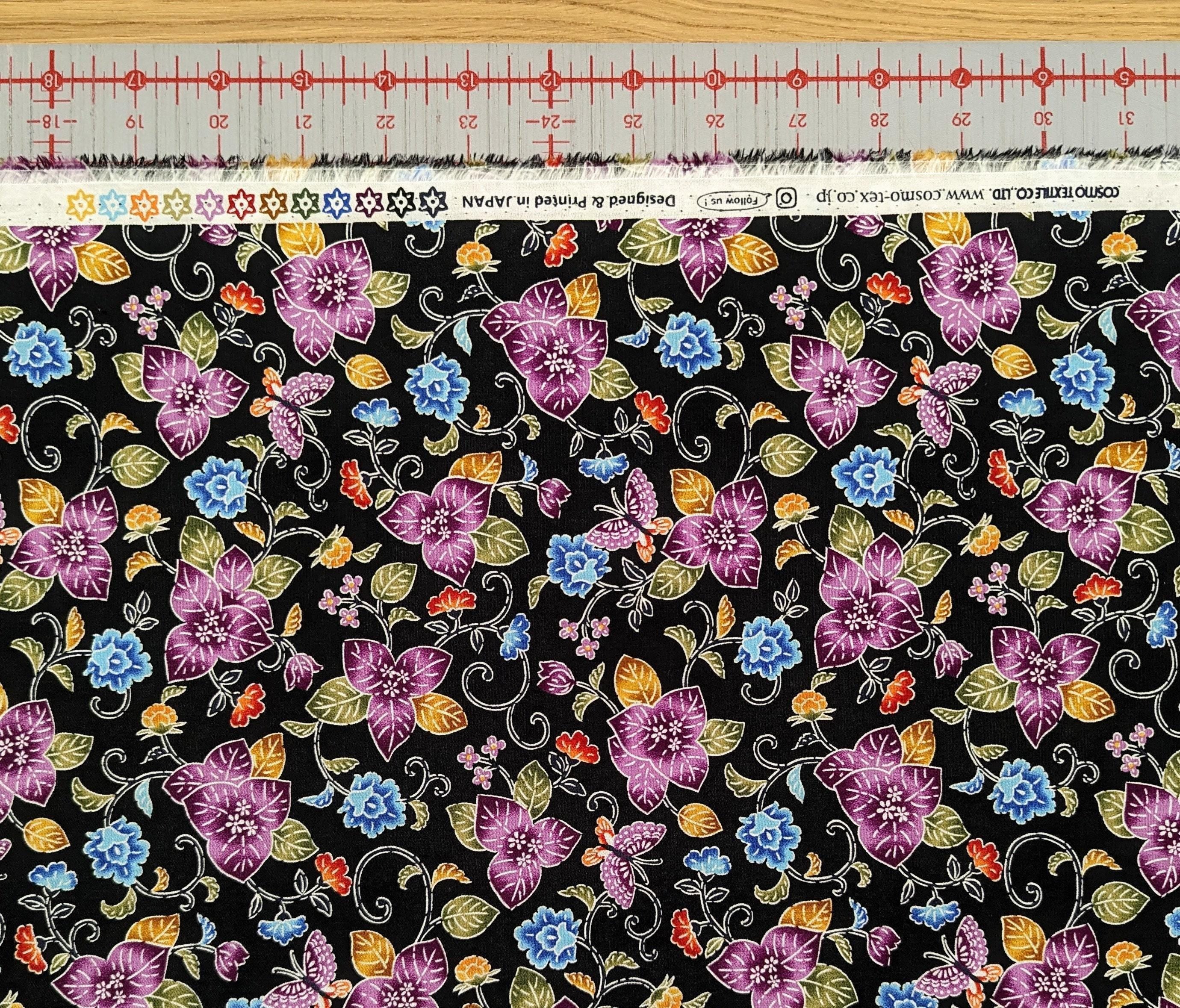 Cosmo - Tropical Bingata Flowers Cotton - Black