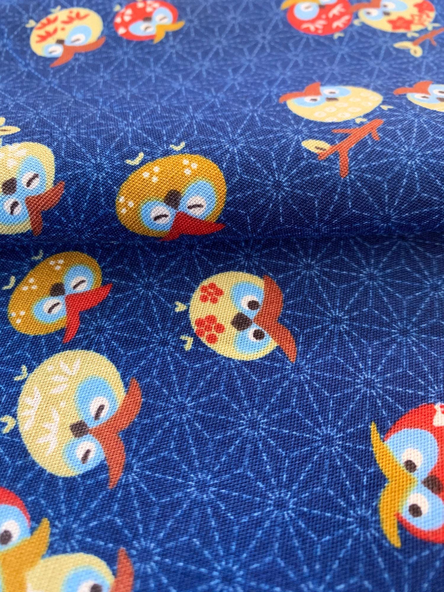 Cute Owls フクロウ 梟 Japanese cotton fabric Y-3060-28D blue