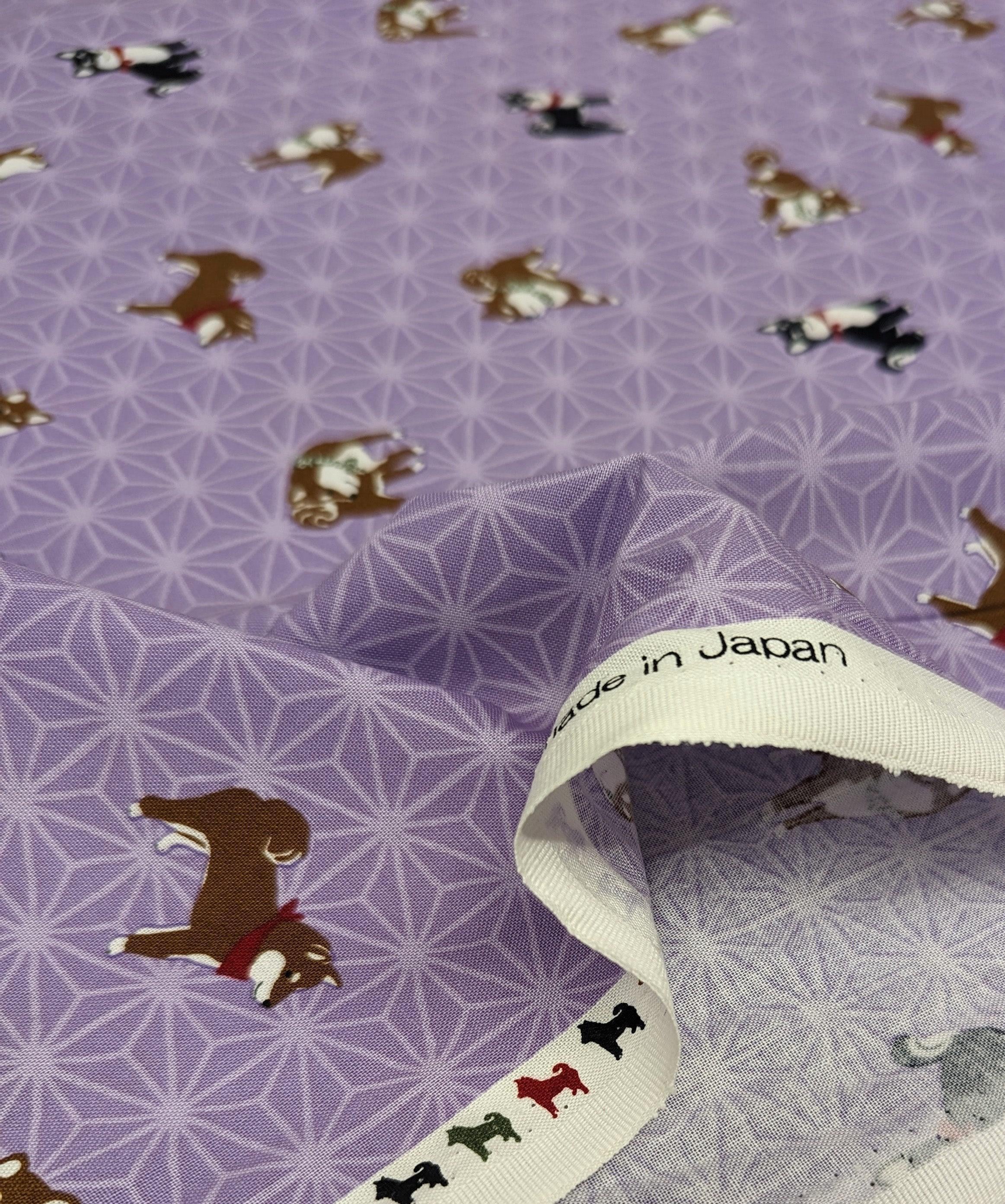 Hishiei - Asanoha Shibas Cotton Fabric - Purple