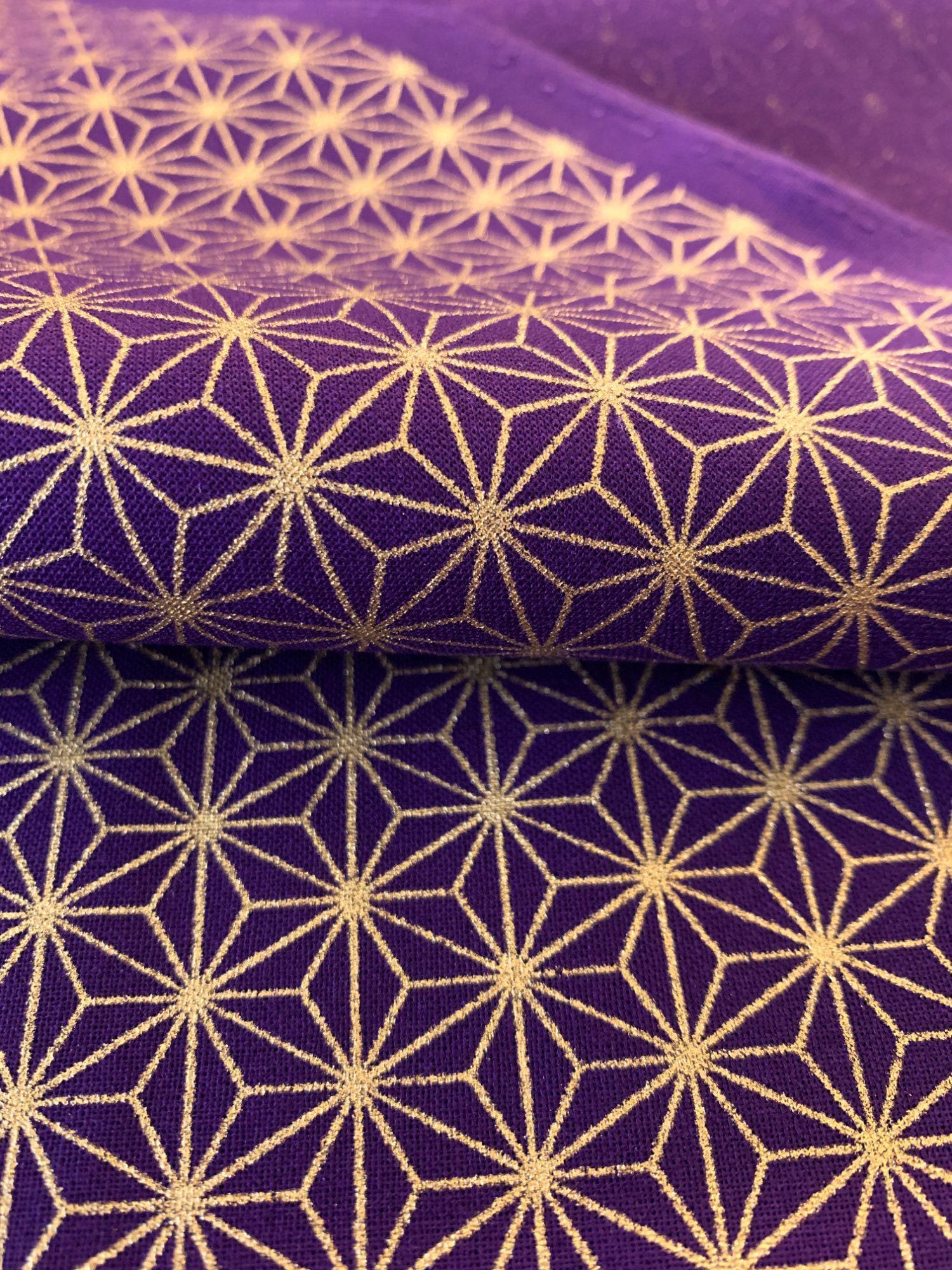 Sevenberry - Golden Asanoha Stars Cotton Fabric - Purple