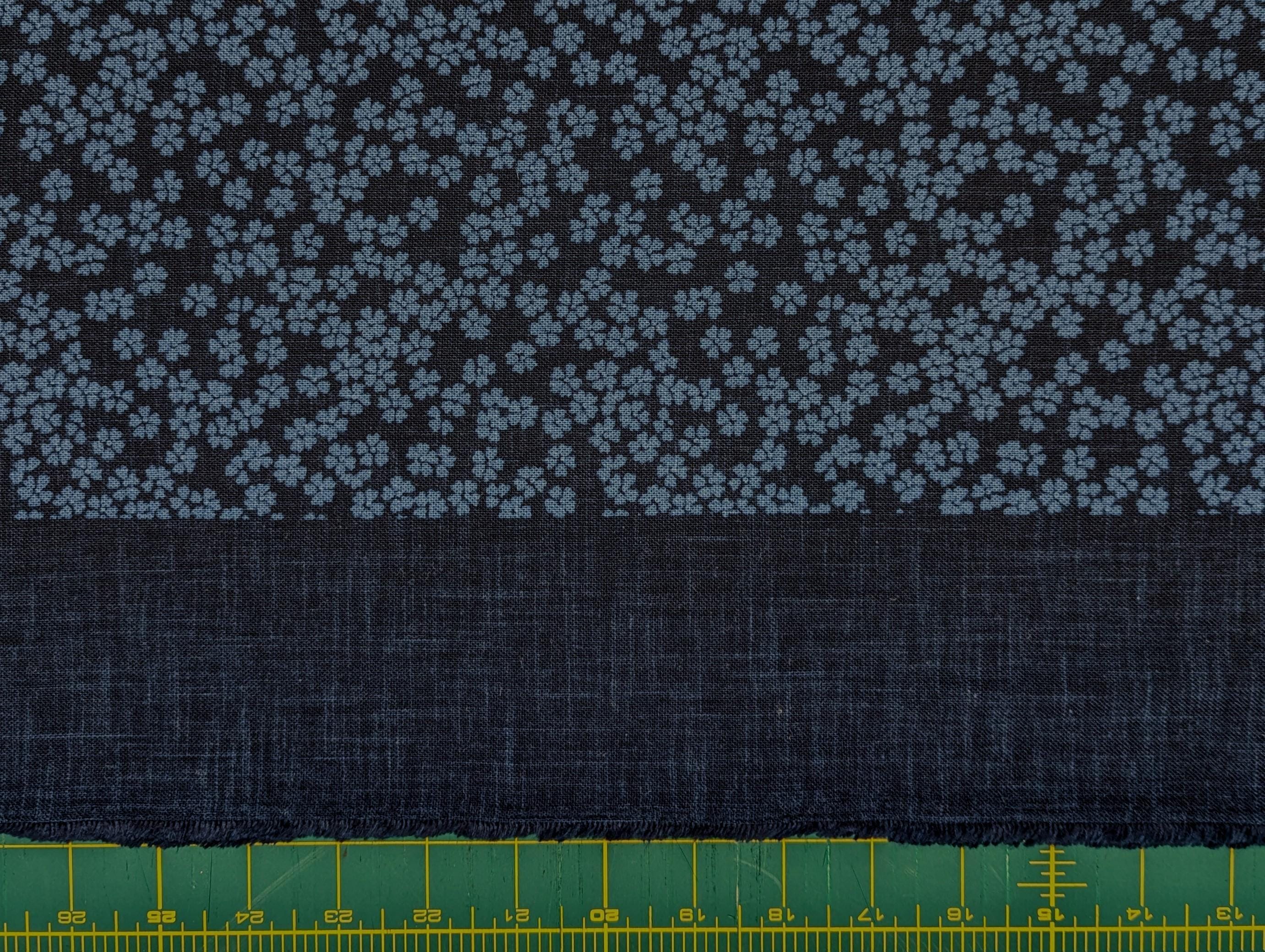 Kurenai - Hand Stenciled Cherry Blossoms Cotton - Blue