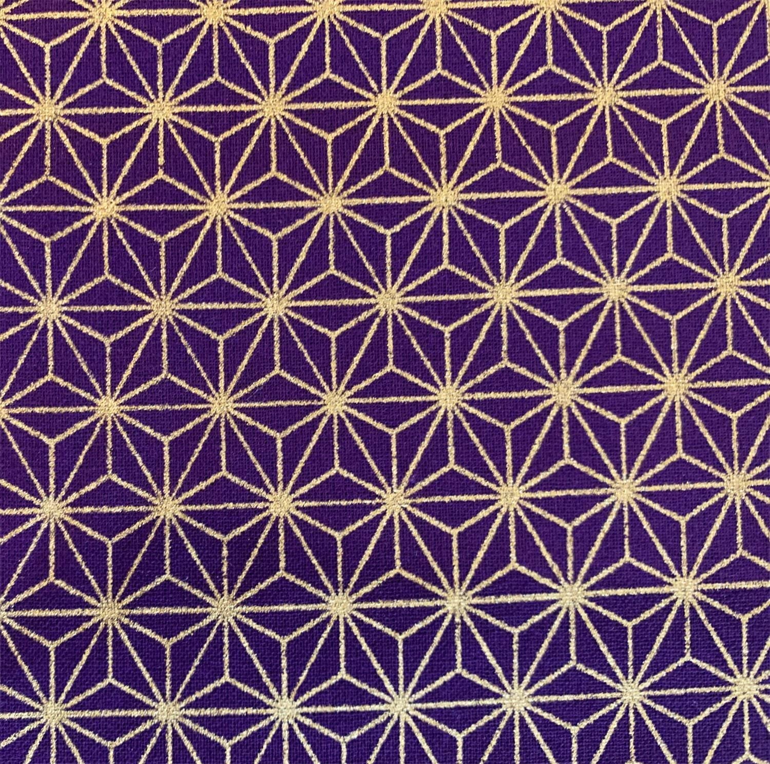 Sevenberry - Golden Asanoha Stars Cotton Fabric - Purple