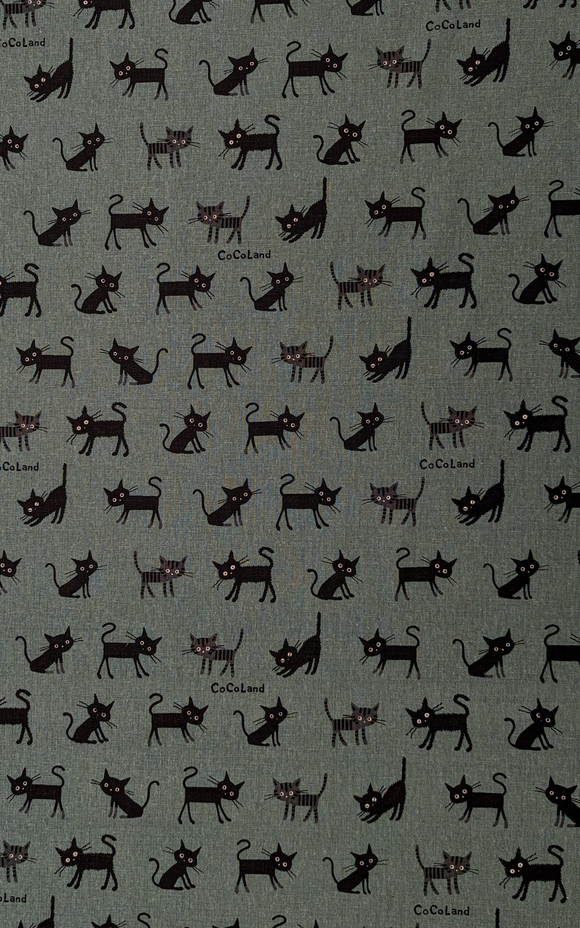 Hishiei - Cocoland Medium Cats Cotton/Linen Oxford - Rustic Teal