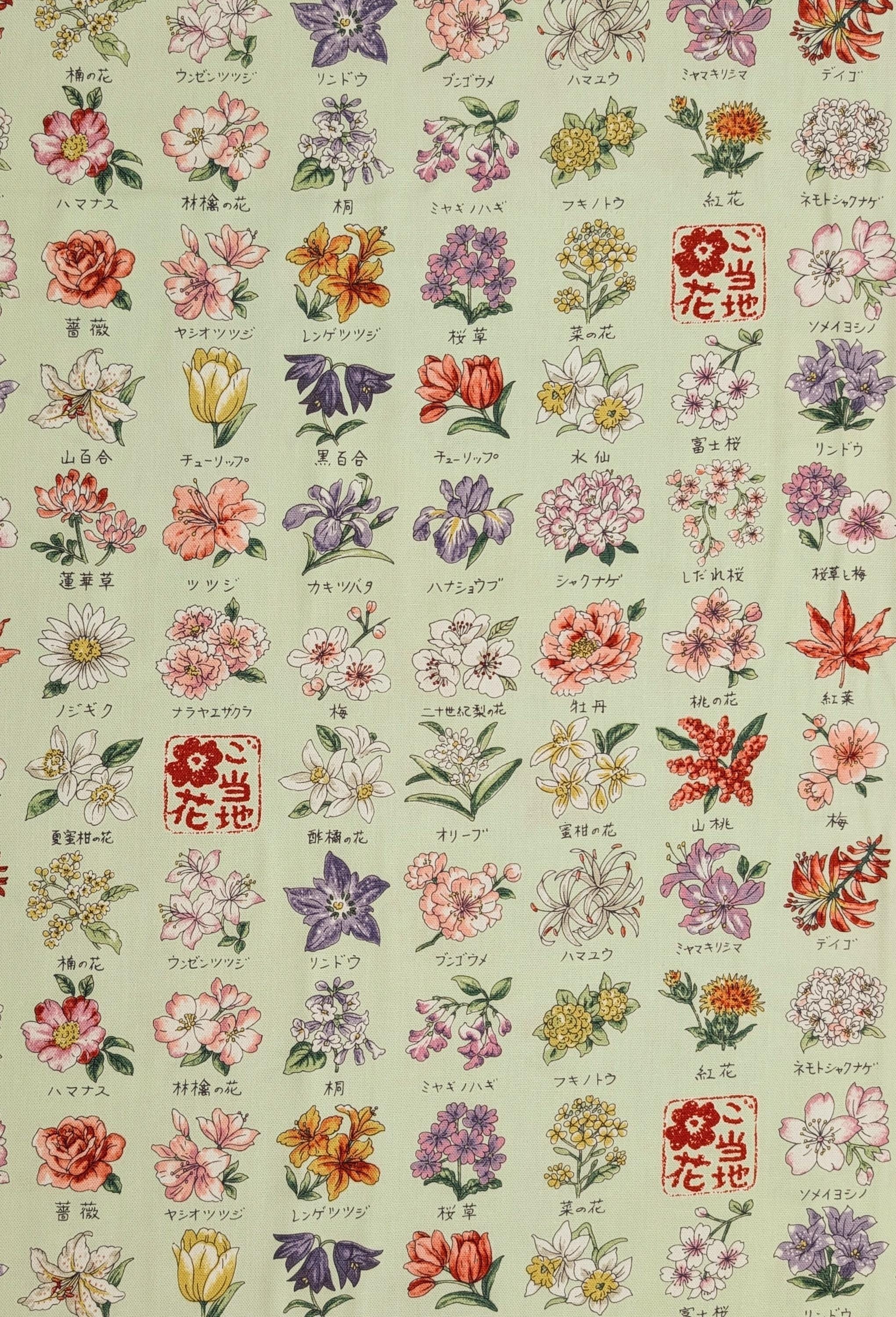 Kokka - National Flowers Cotton Oxford - Green