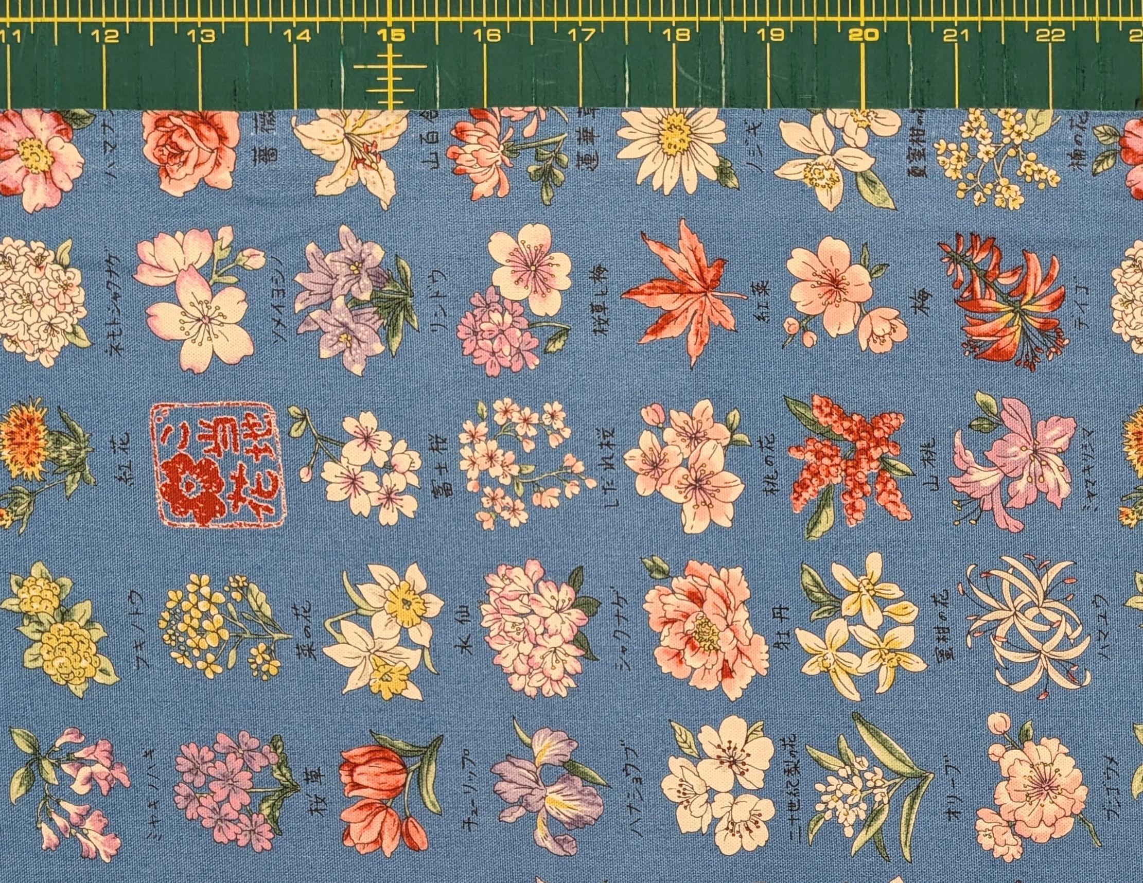Kokka - National Flowers Cotton Oxford - Blue