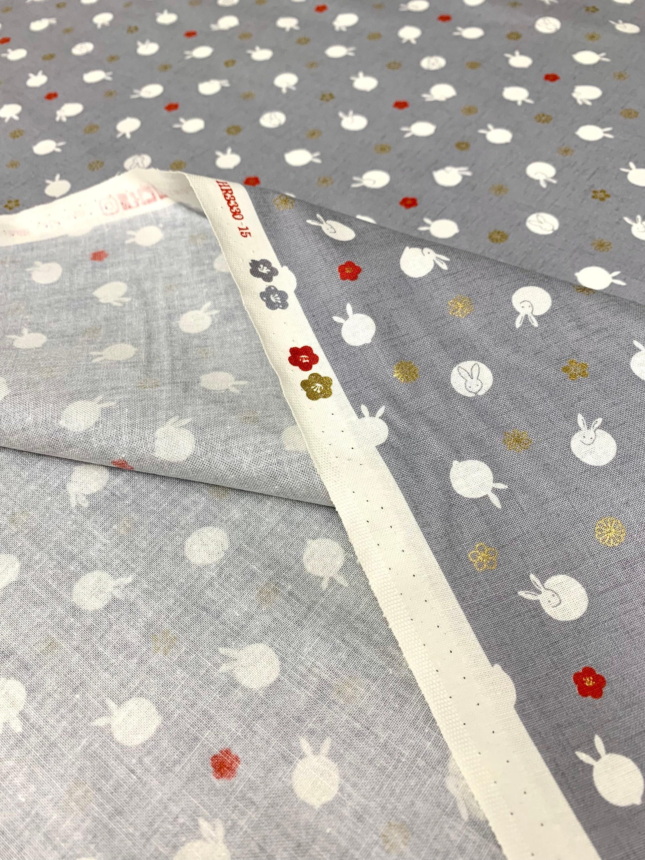 QuiltGate - Hyakka Ryoran Tiny Rabbits Cotton Fabric - Gray
