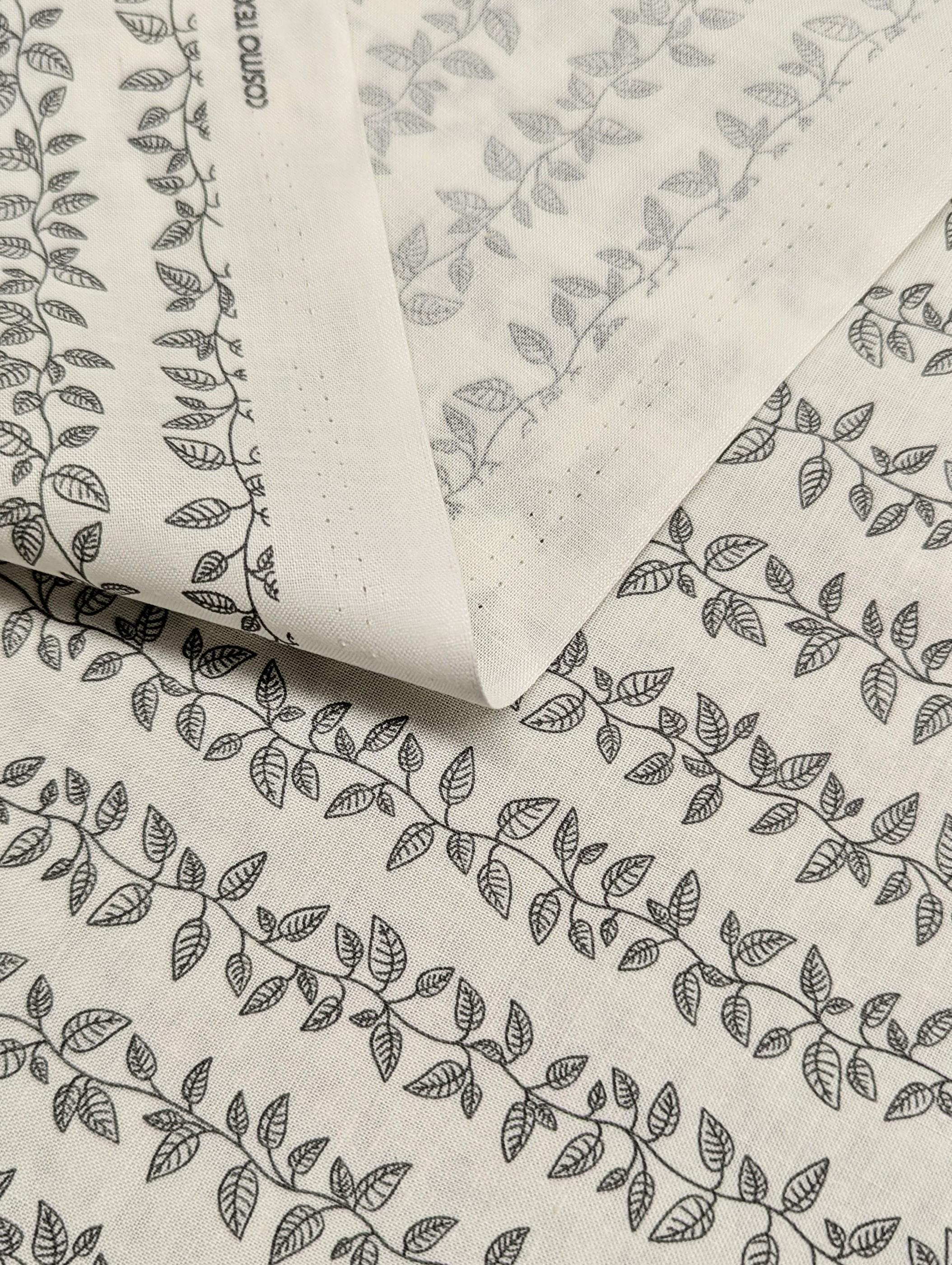 Cosmo - Vining Leaves Cotton Sheeting - White & Gray