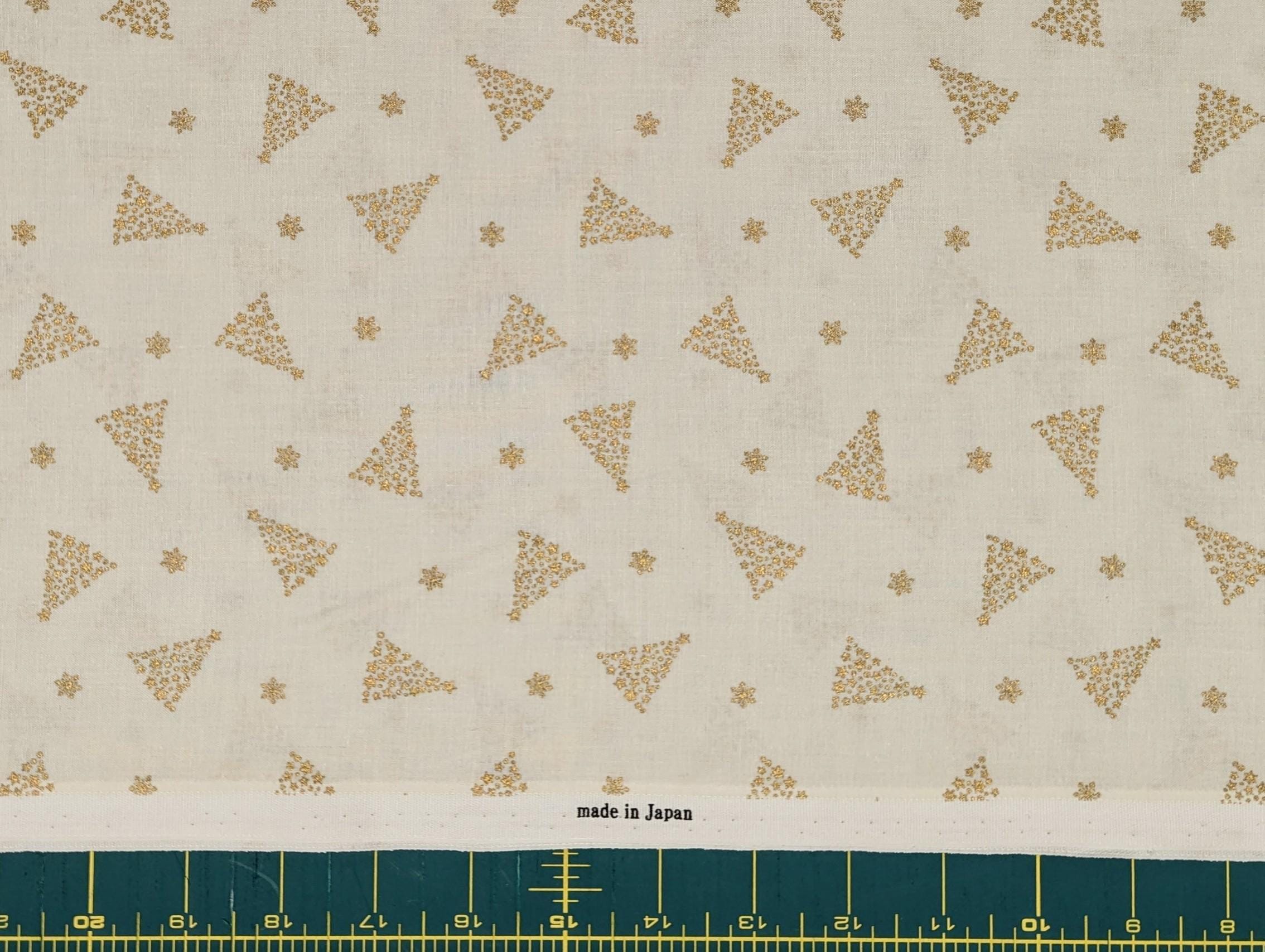 Hishiei - Golden Holiday Trees Cotton Fabric - White