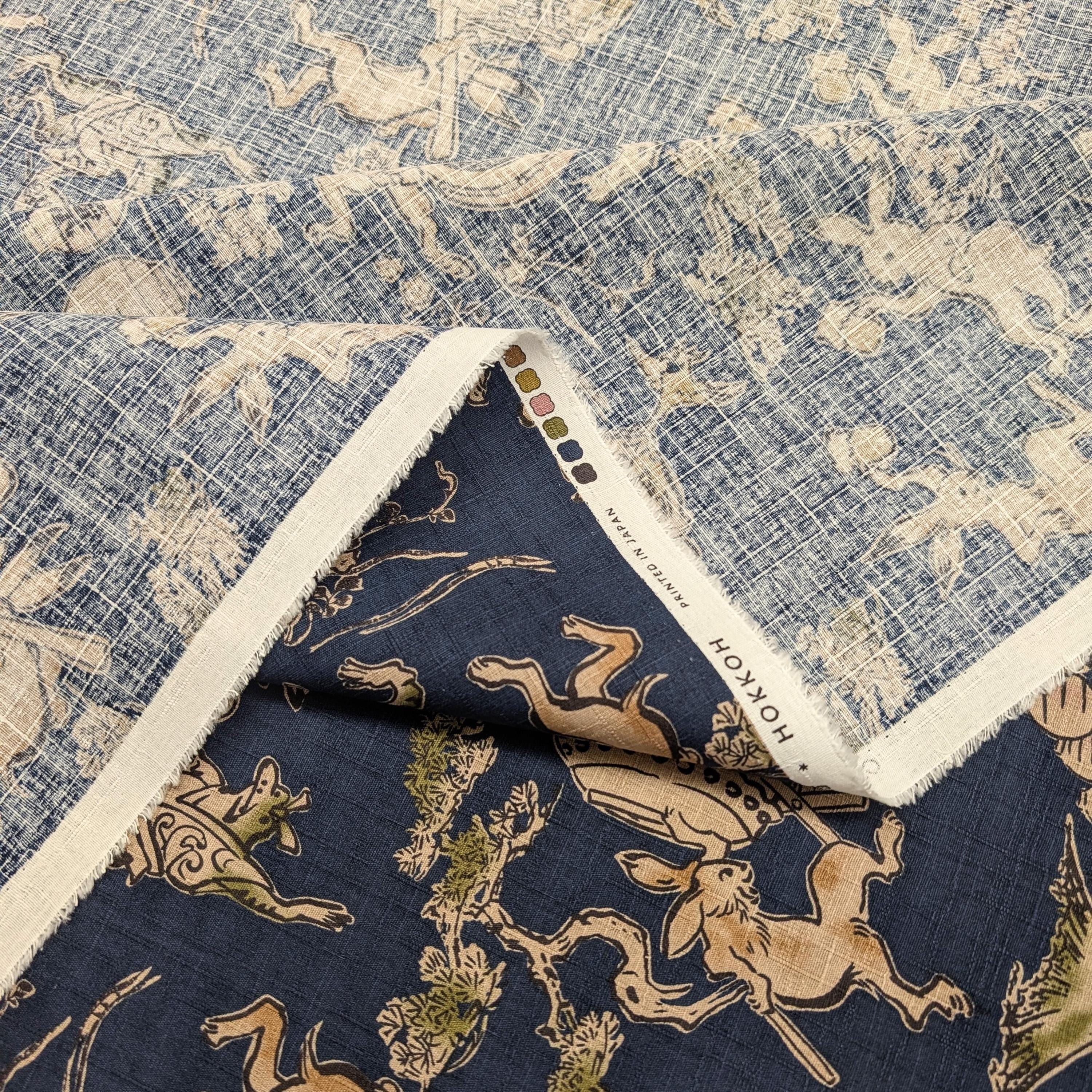 NEW Taiko Animals Hokkoh Japanese cotton dobby fabric 1024-130-4 D blue