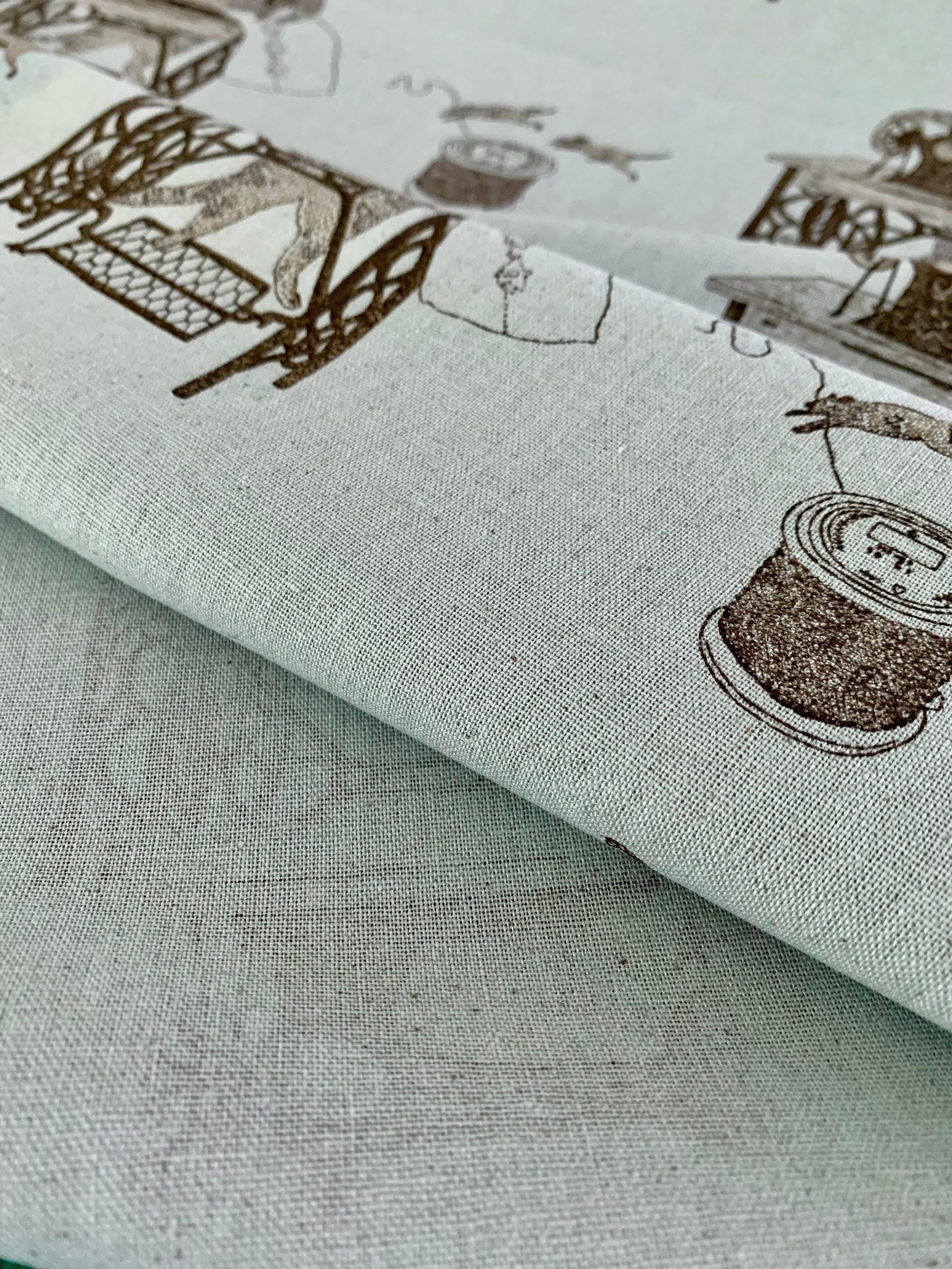 Koizumi - Purr-Fect Stitches Cats with Sewing Machines Cotton/Linen Canvas - Blue Brown