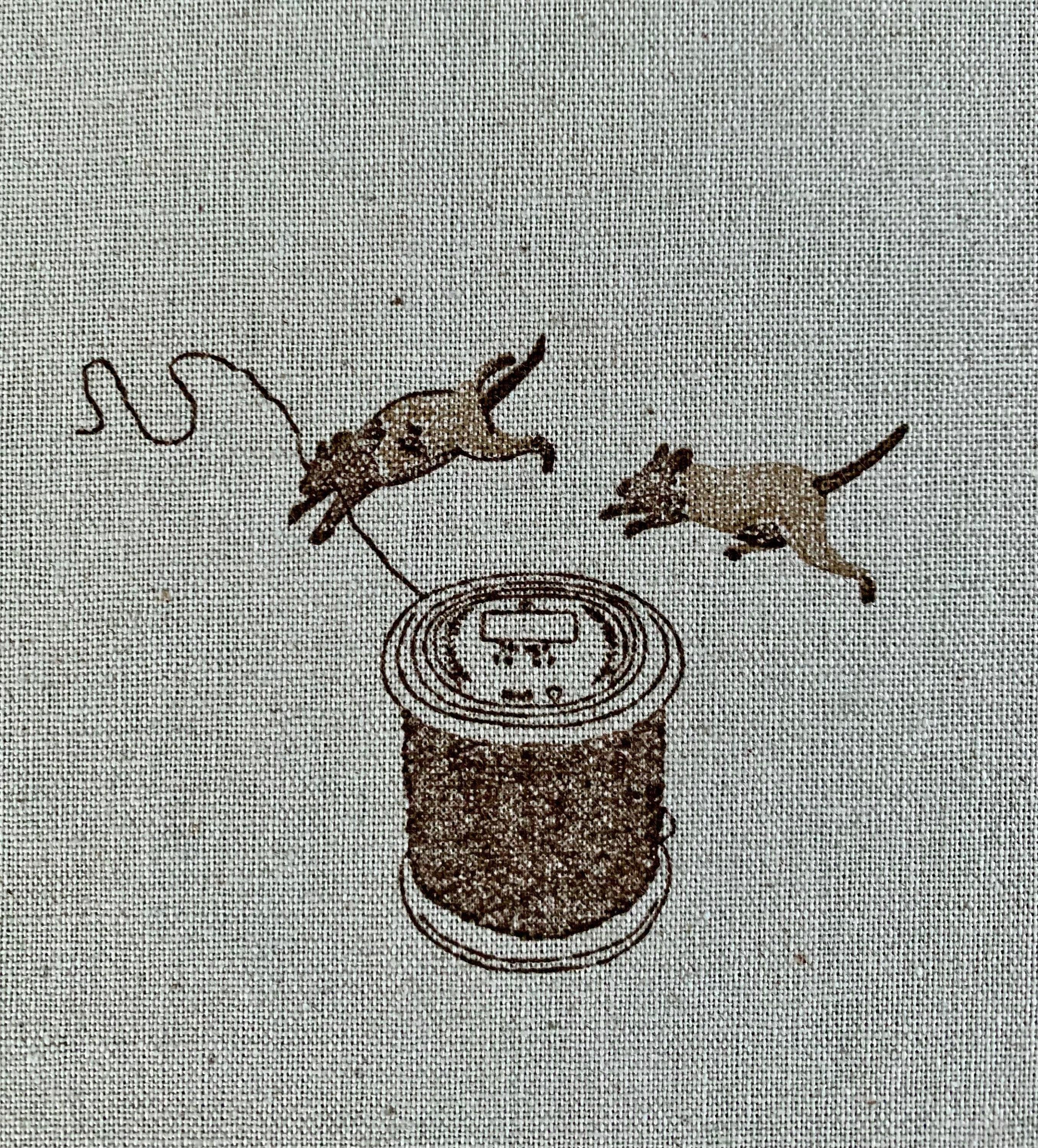 Koizumi - Purr-Fect Stitches Cats with Sewing Machines Cotton/Linen Canvas - Blue Brown
