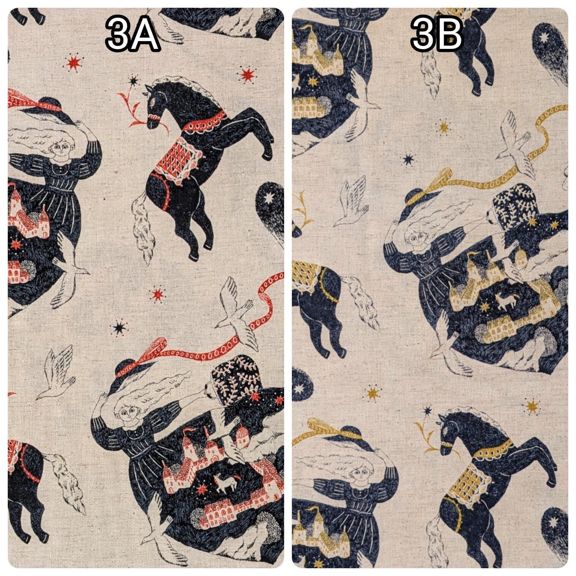 Kokka - Fantasy Vacation Border Print Cotton/Linen Fabric - Navy Yellow