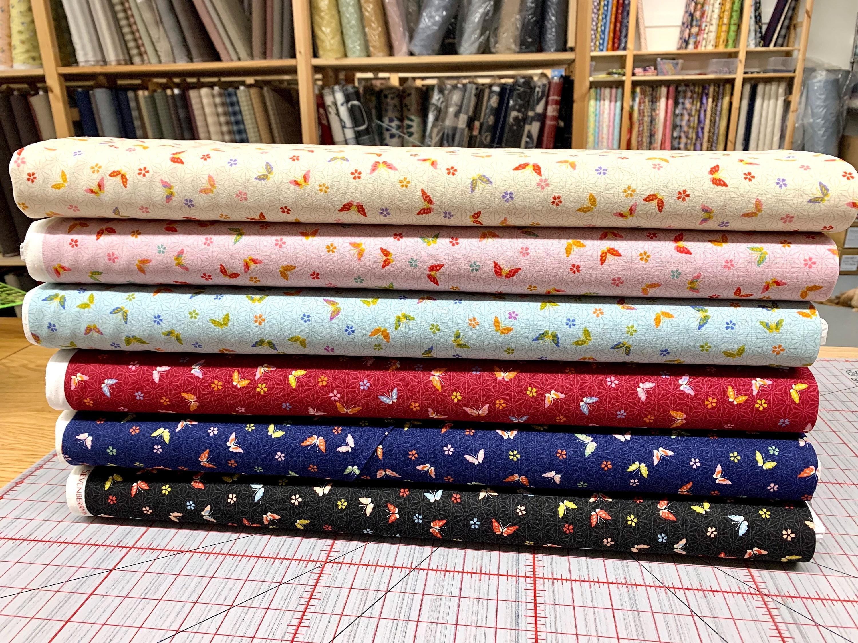 Sevenberry - Little Butterflies and Asanoha Stars Cotton Fabric - Red