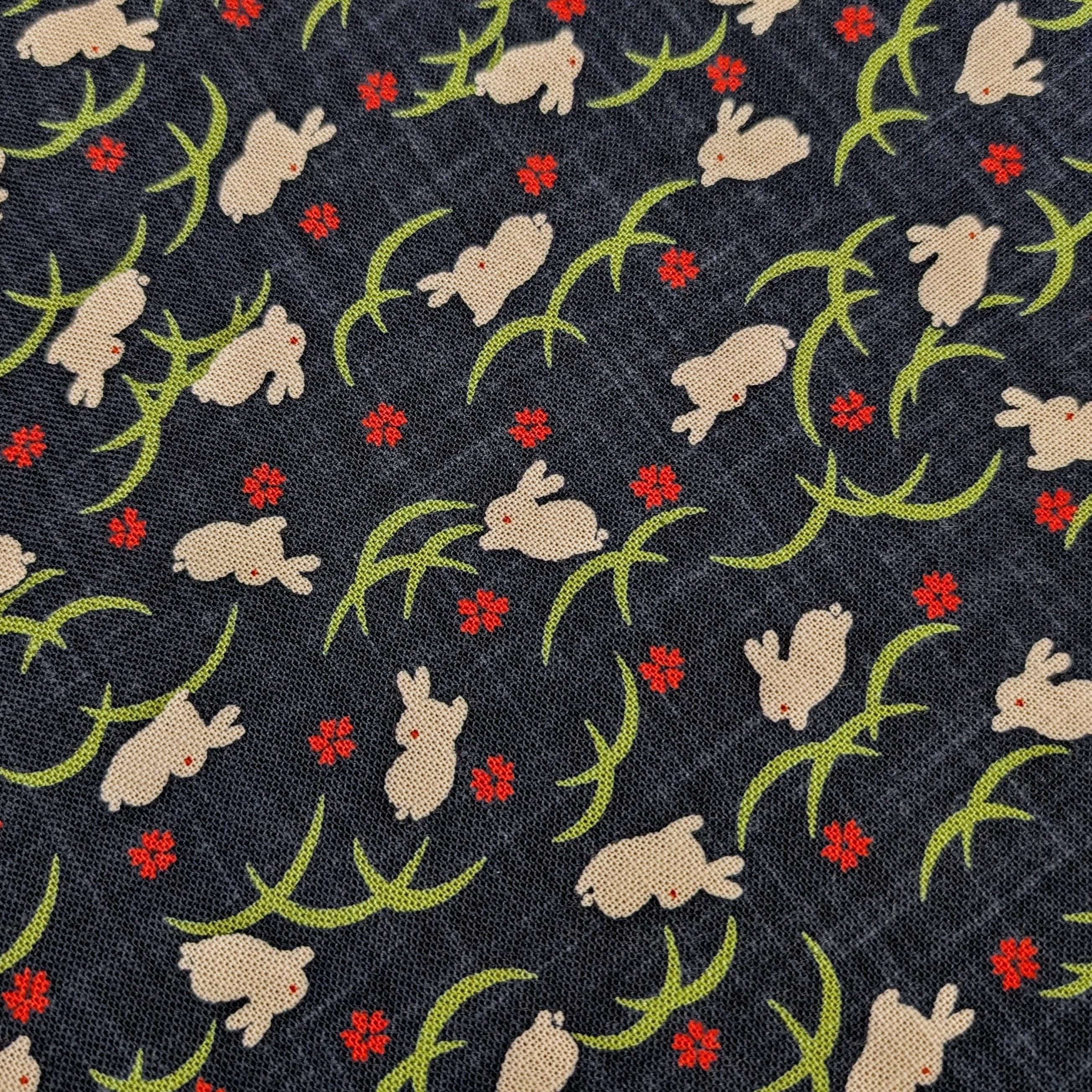 White Rabbits hand stenciled Japanese cotton fabric KP7090-109 A - half yard
