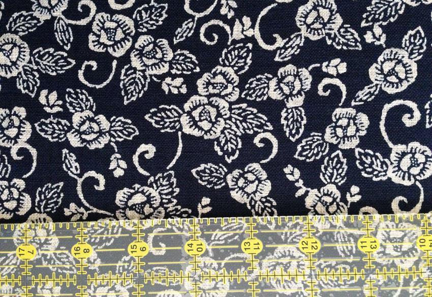 Sevenberry - Rustic Roses Homespun Cotton Fabric - Navy Indigo Navy Blue