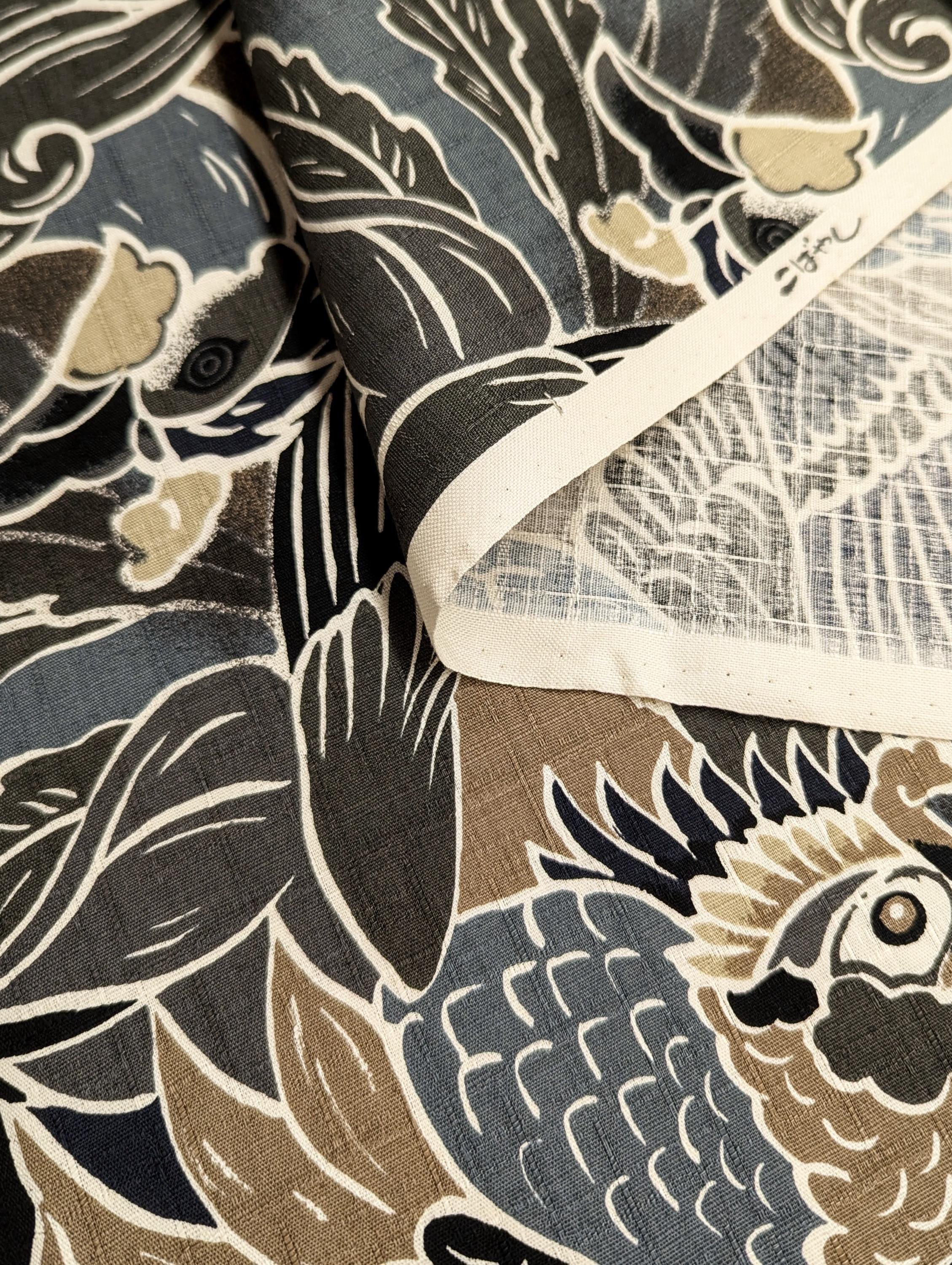 Kobayashi - Rising Phoenixes Cotton Dobby - Beige and Black