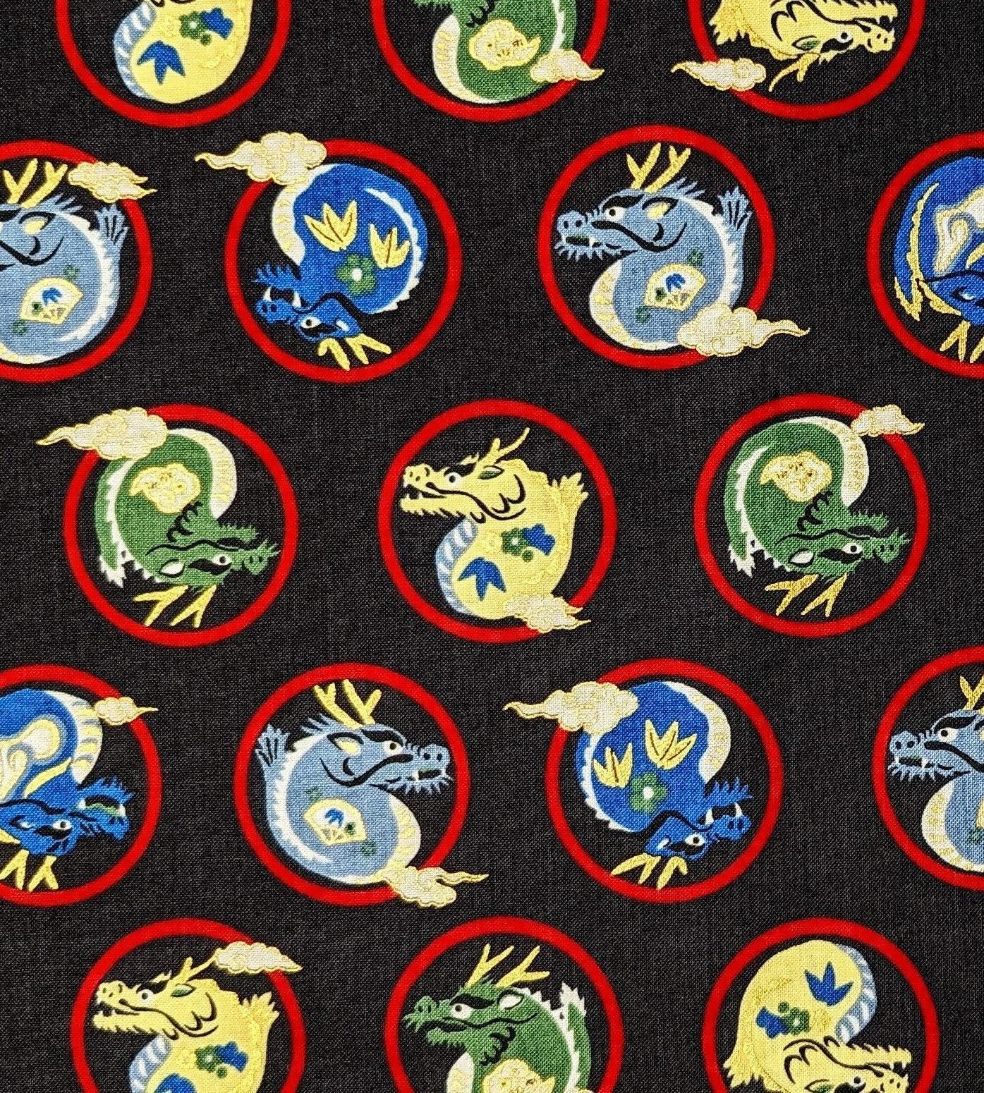 Hokkoh - Little Dragons Cotton Fabric - Black