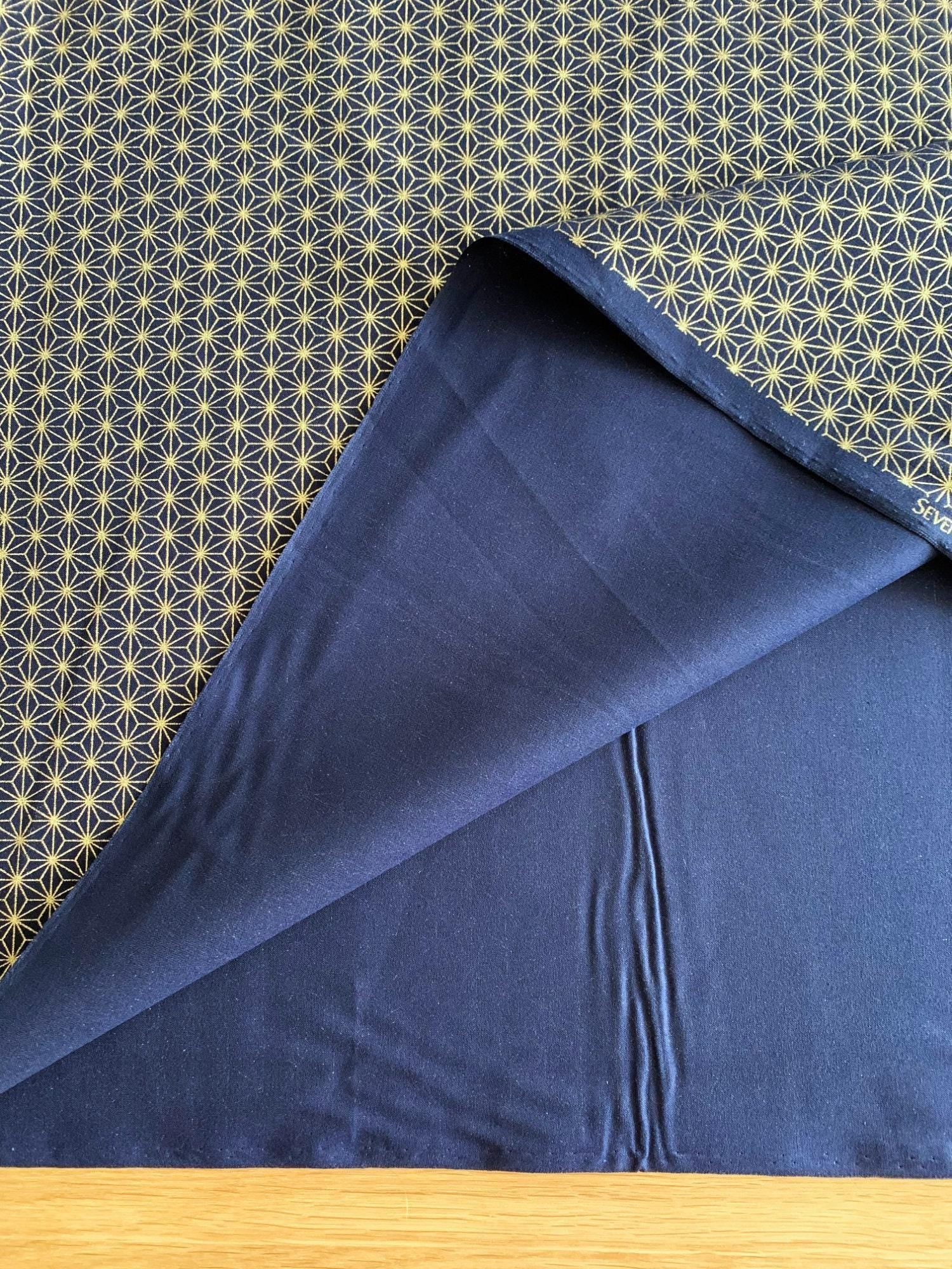Sevenberry - Golden Asanoha Stars Cotton Fabric - Blue