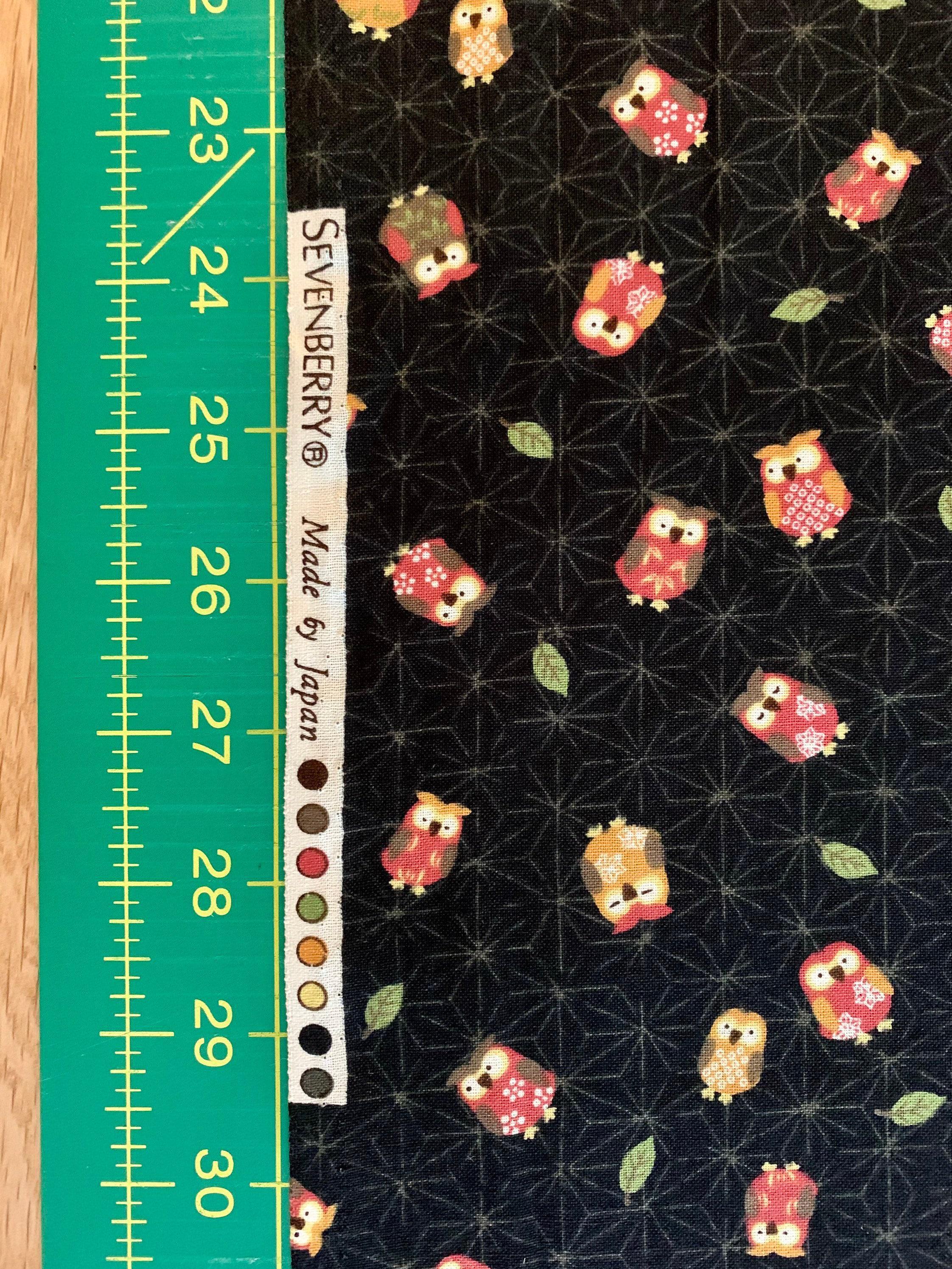 Sevenberry - Owls and Asanoha Stars Cotton Fabric - Black