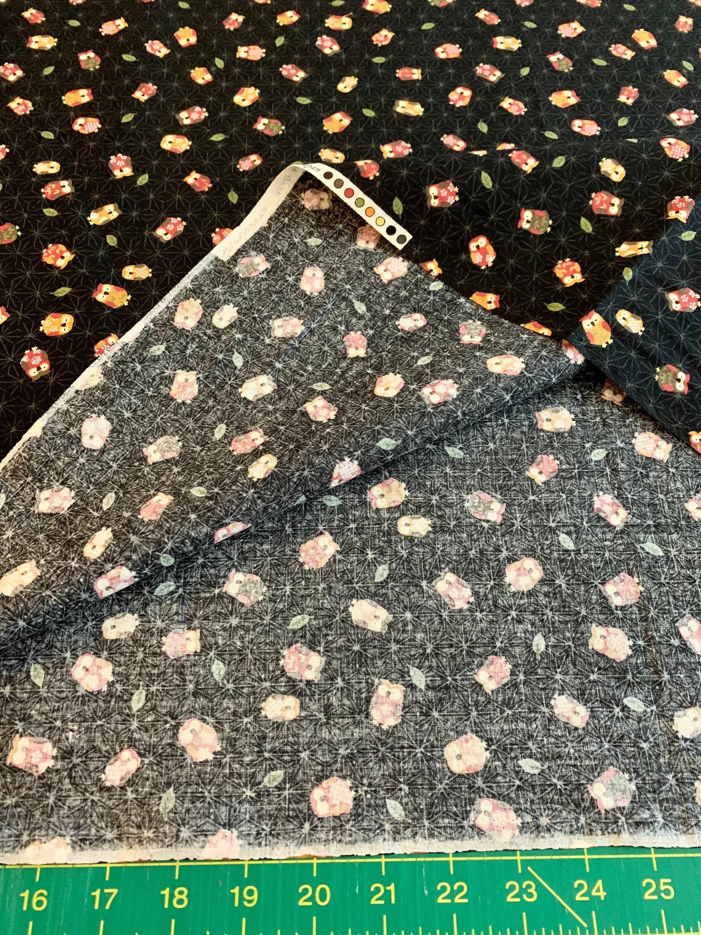 Sevenberry - Owls and Asanoha Stars Cotton Fabric - Black