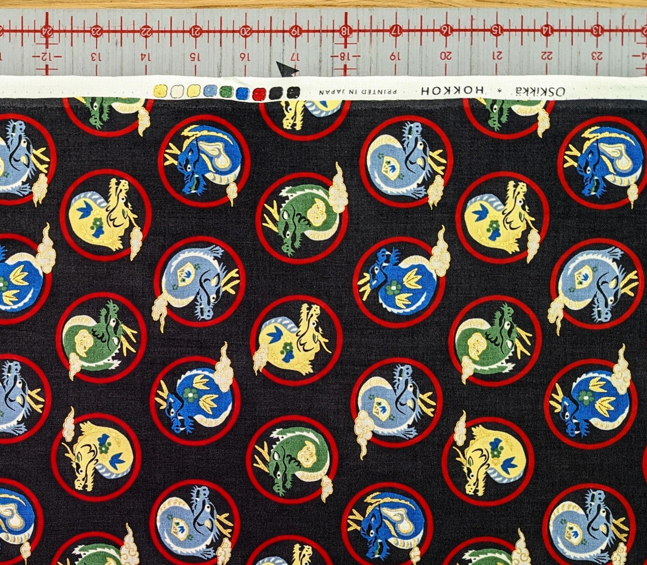 Hokkoh - Little Dragons Cotton Fabric - Black