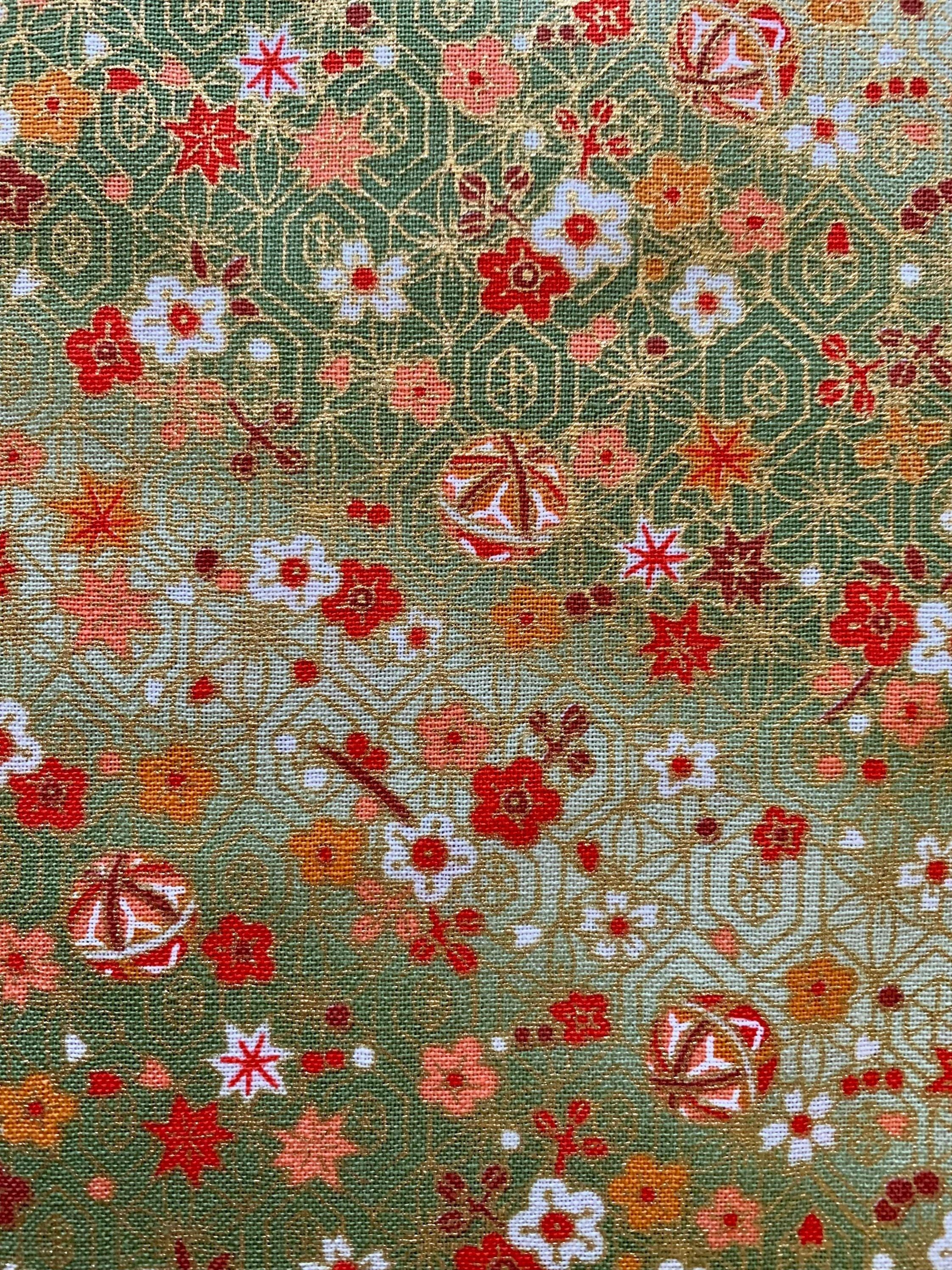 Naka - Temari and Blossoms Cotton Fabric - Green