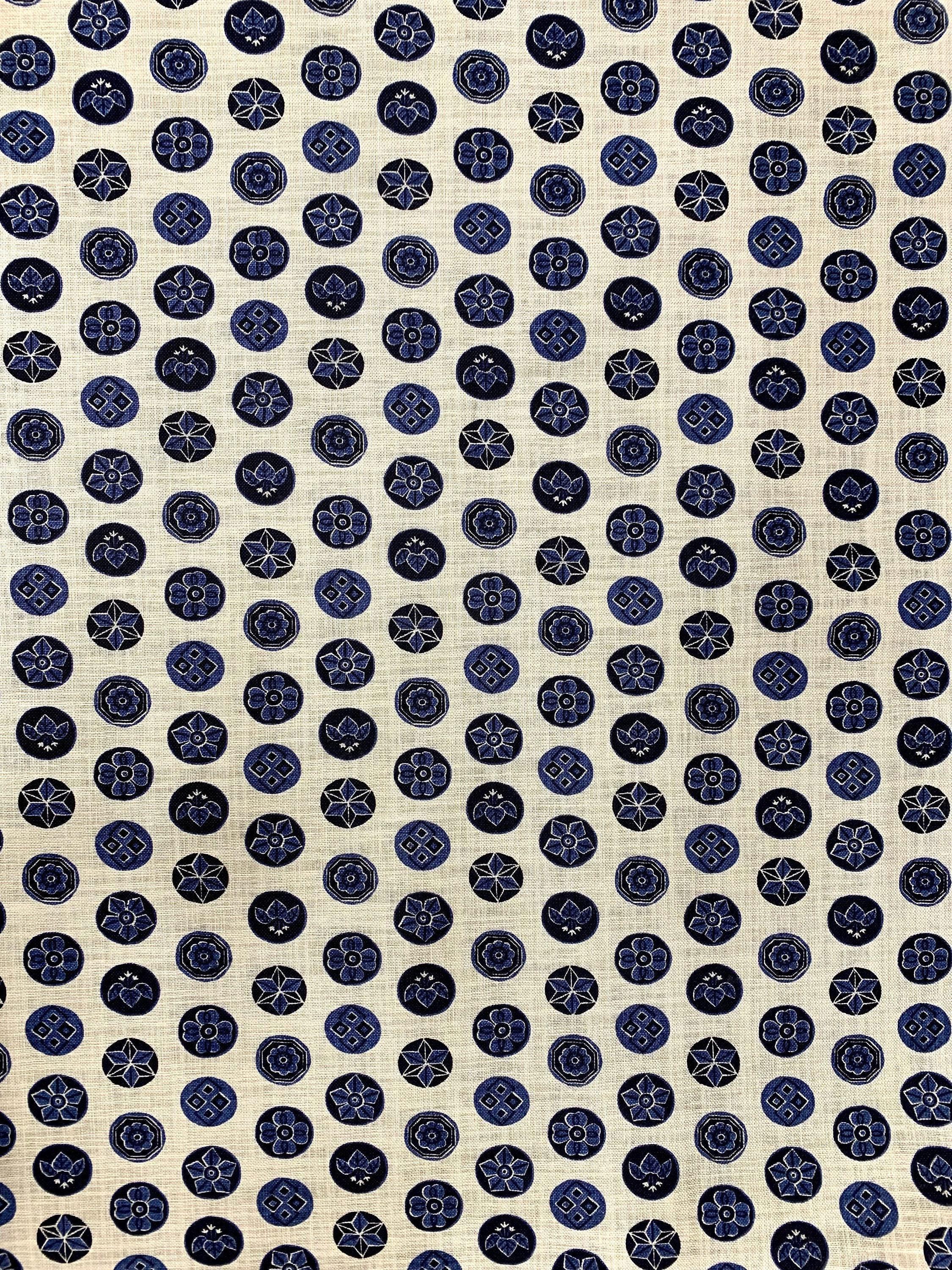 Sevenberry - Vintage Crests Cotton Fabric - Beige Blue