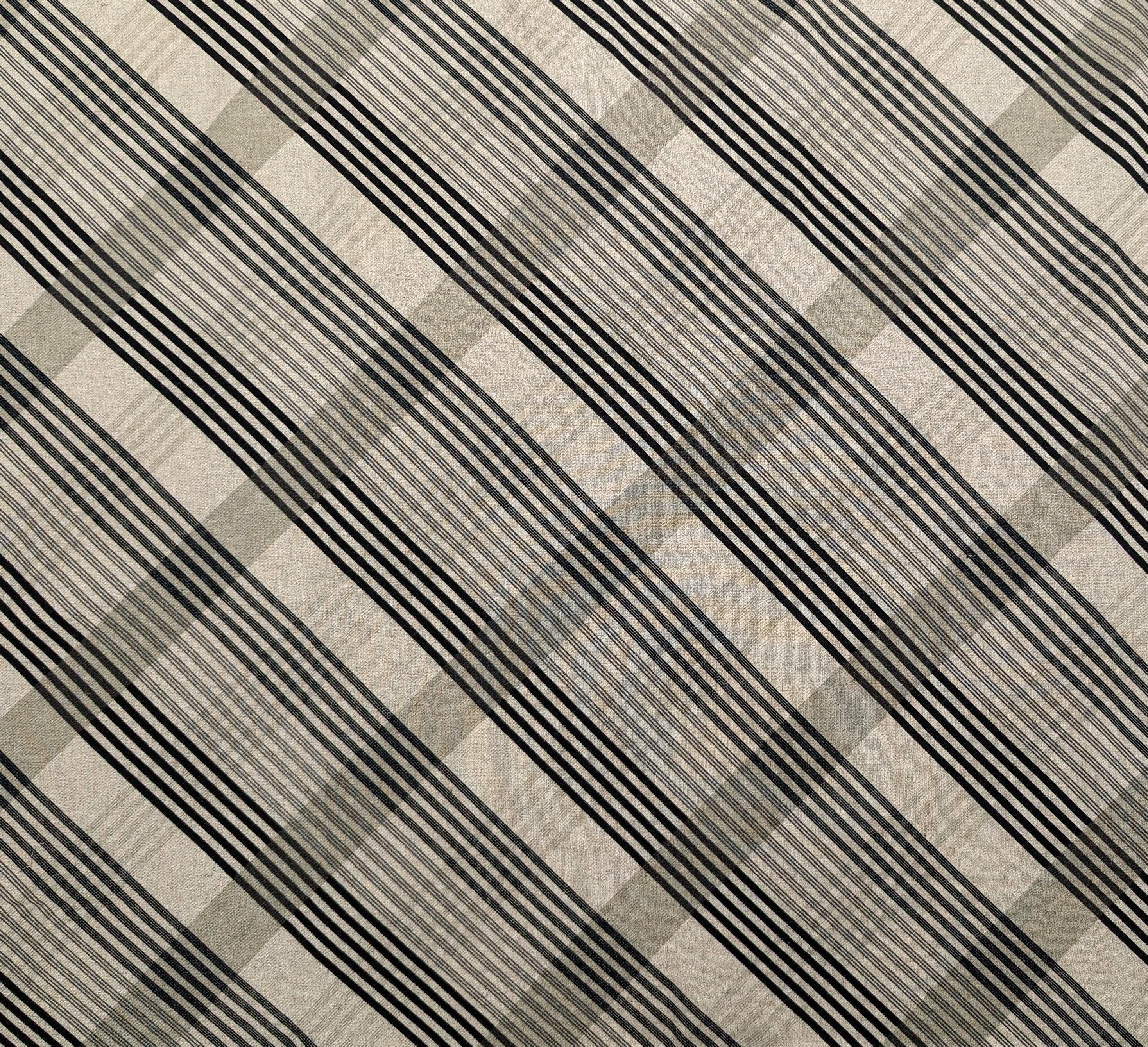 Kokka - Plaid Stripe Cotton/Linen Fabric - Gray