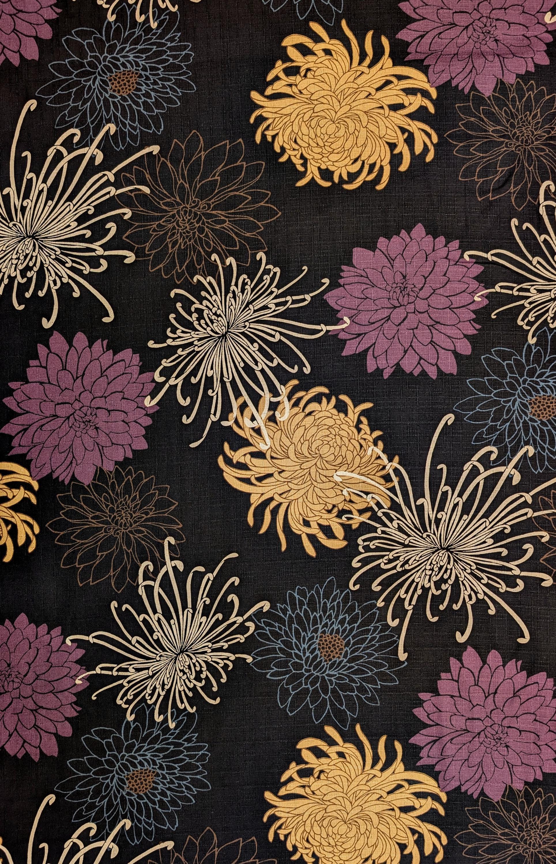 Kobayashi - Mixed Traditional Flowers Cotton Dobby - Black