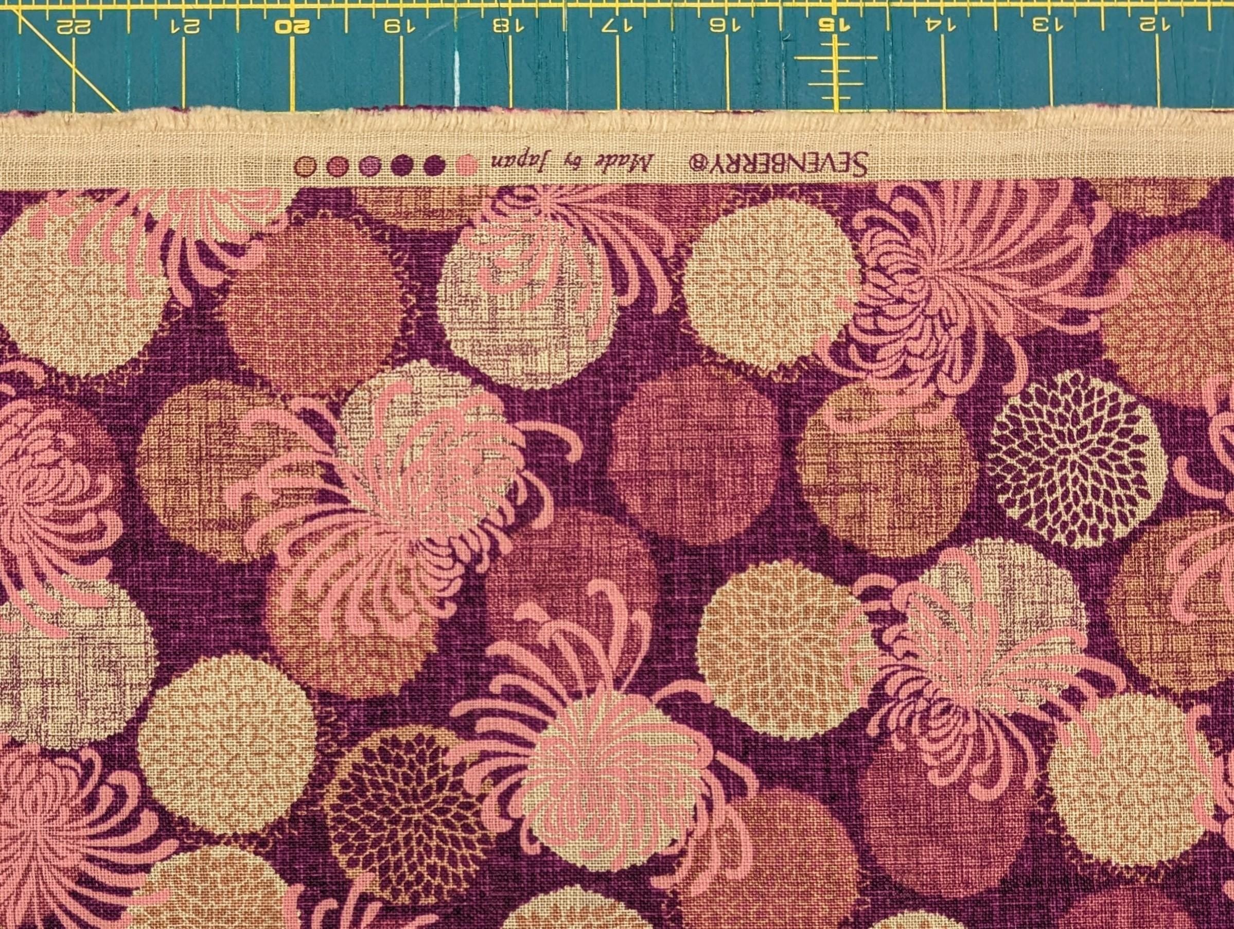 Sevenberry - Rustic Chrysanthemums Cotton Fabric - Purple Beige Pink