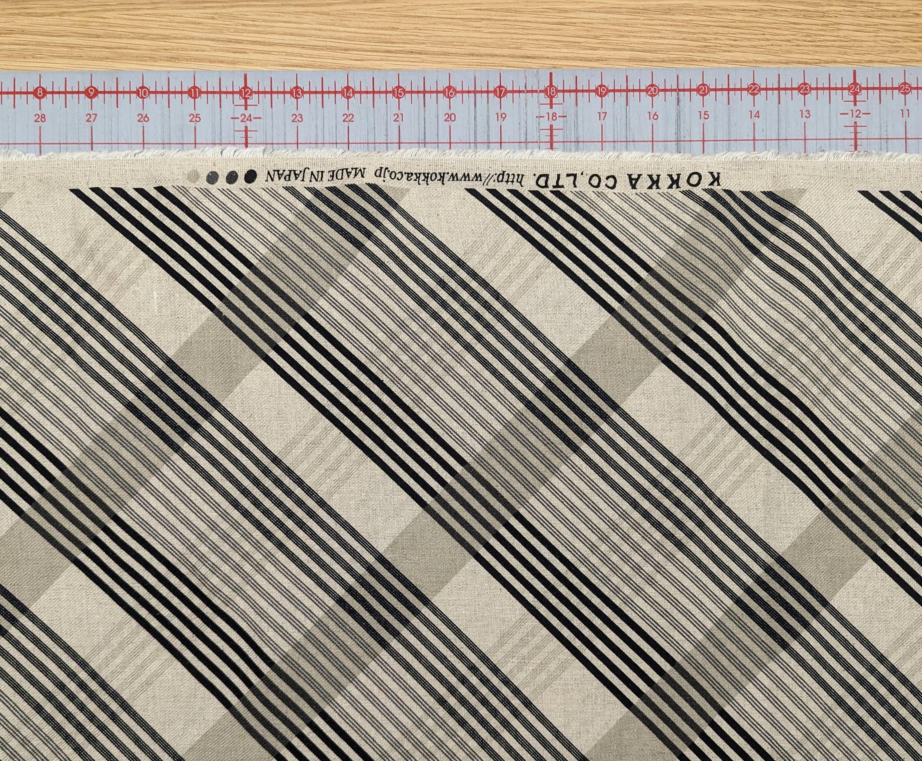 Kokka - Plaid Stripe Cotton/Linen Fabric - Gray