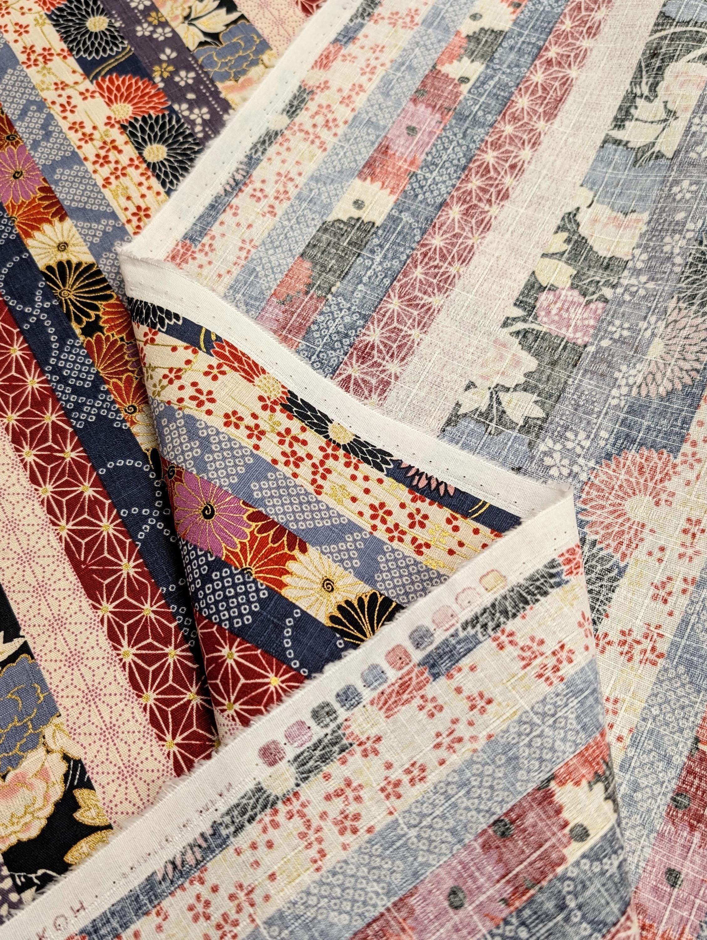 Hokkoh - Striped Flowers Cotton Dobby - Gray