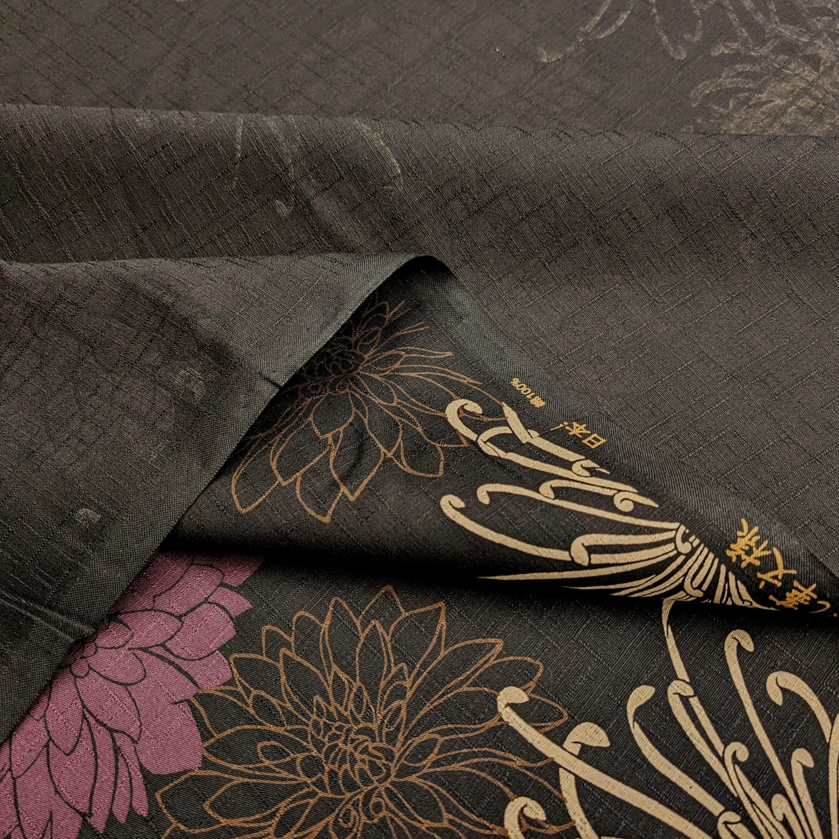 Kobayashi - Mixed Traditional Flowers Cotton Dobby - Black