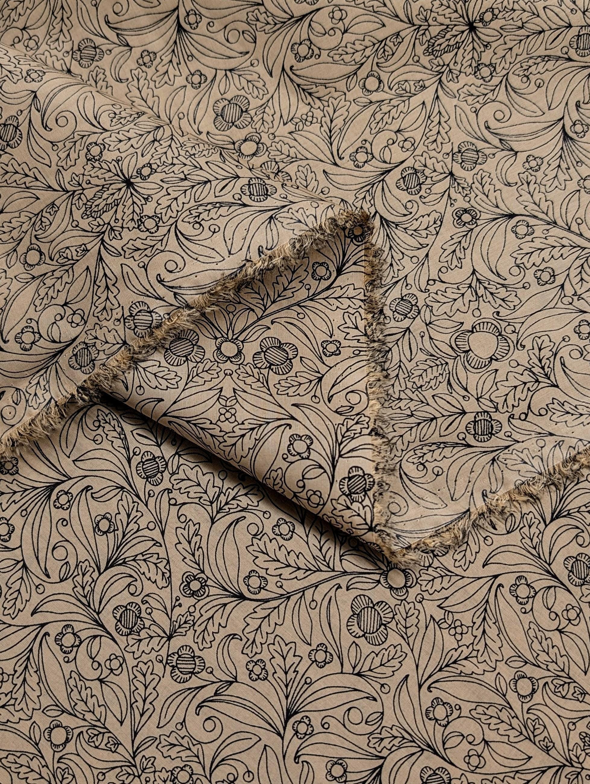 Hokkoh - Botanical Filigree Cotton Lawn - Beige and Black