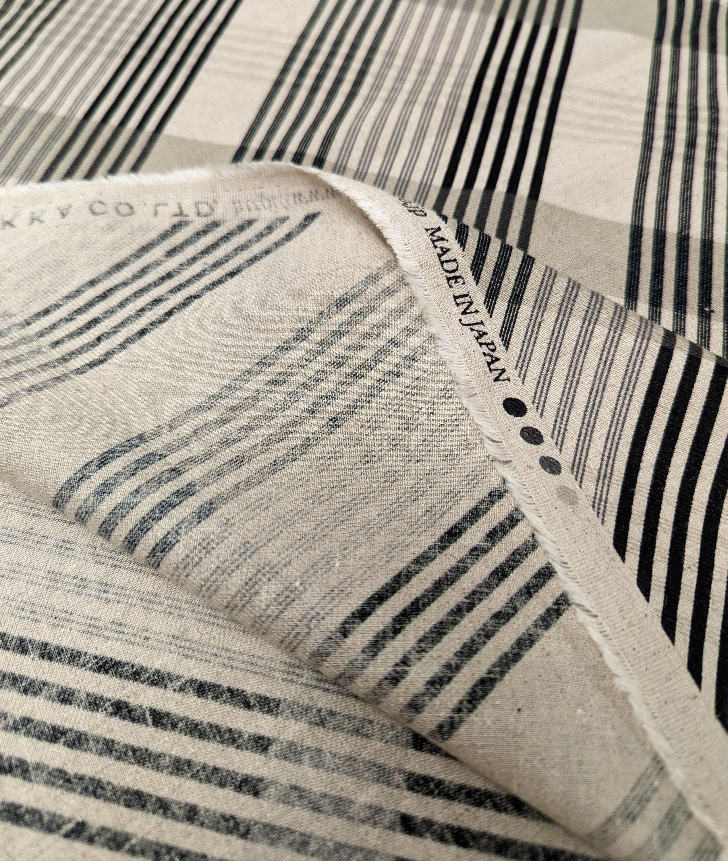 Kokka - Plaid Stripe Cotton/Linen Fabric - Gray