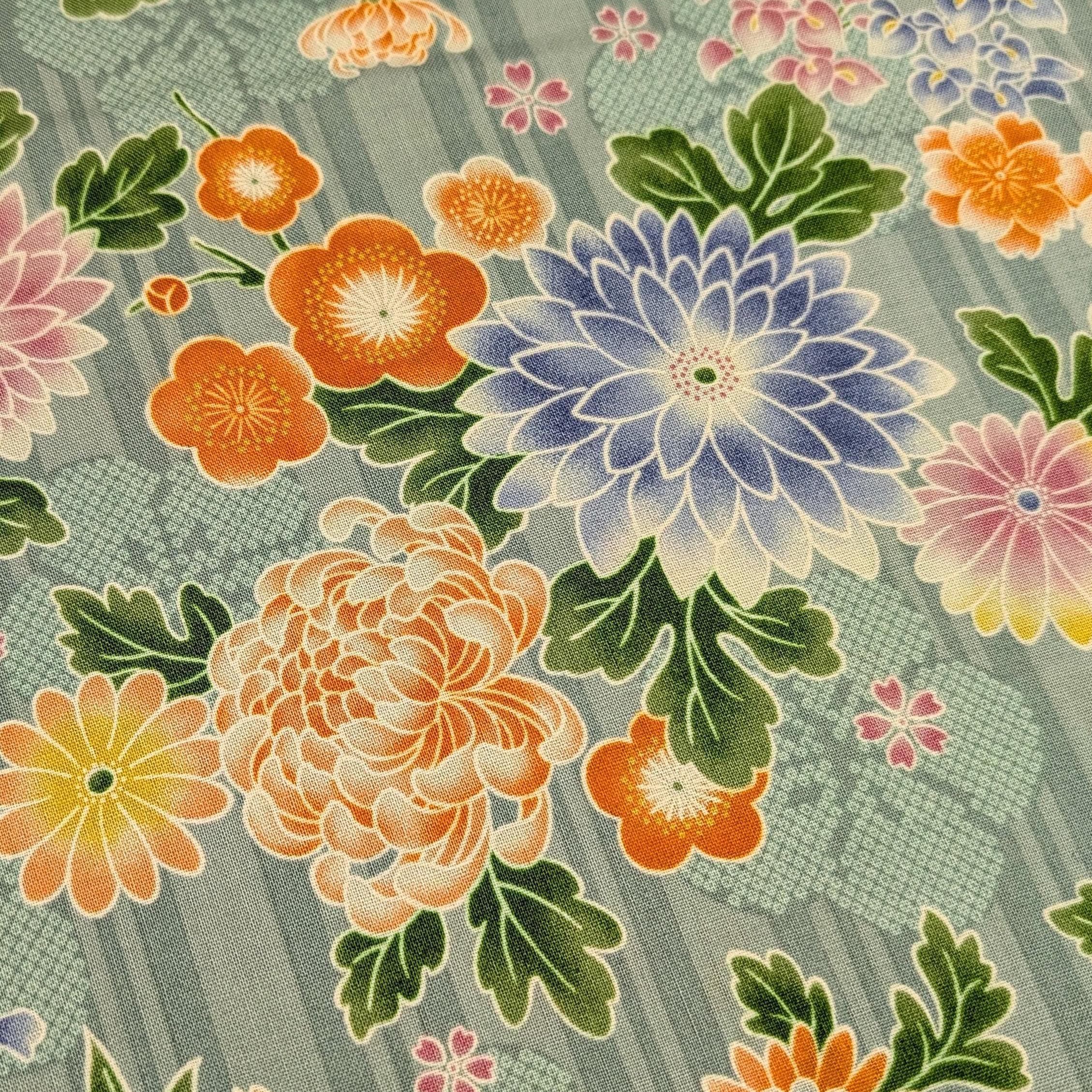 NEW Striped Shibori Flowers Sevenberry Japanese cotton fabric 850425-1-5 green