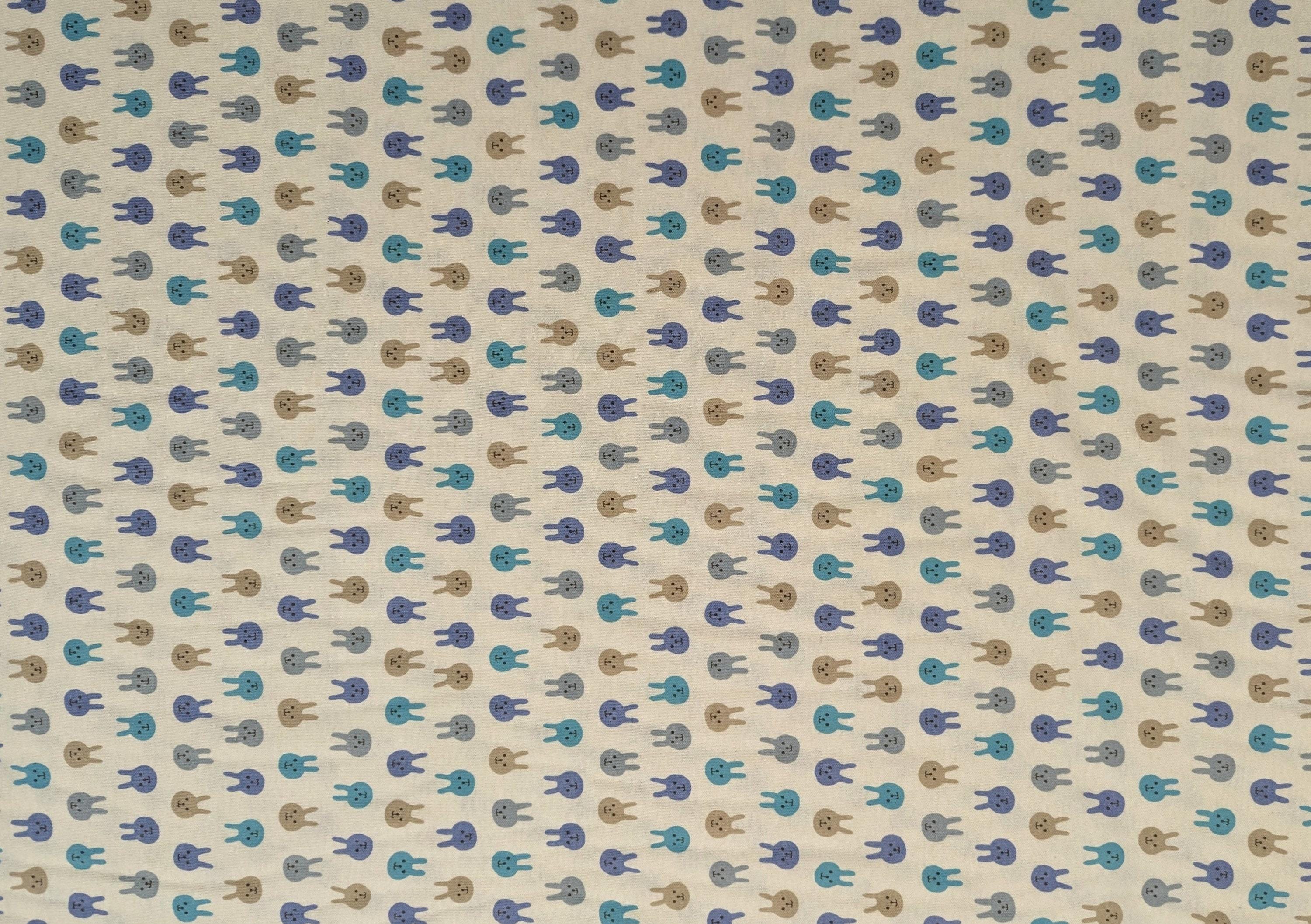 Kobayashi - Colorful Bunnies Cotton Jersey - Teal Periwinkle Khaki Gray