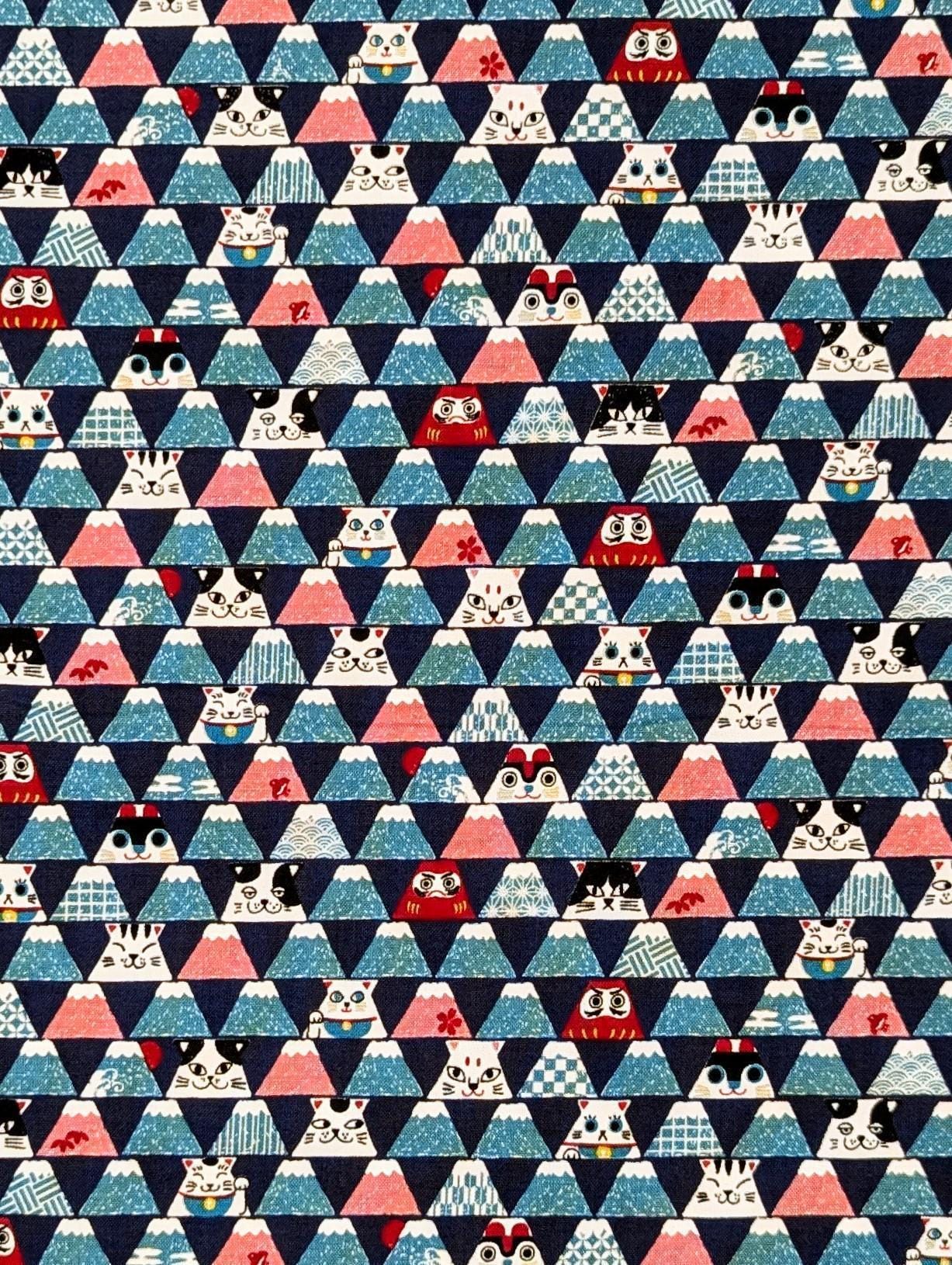 Senyo - Mount Fuji Cats Cotton Fabric - Blue