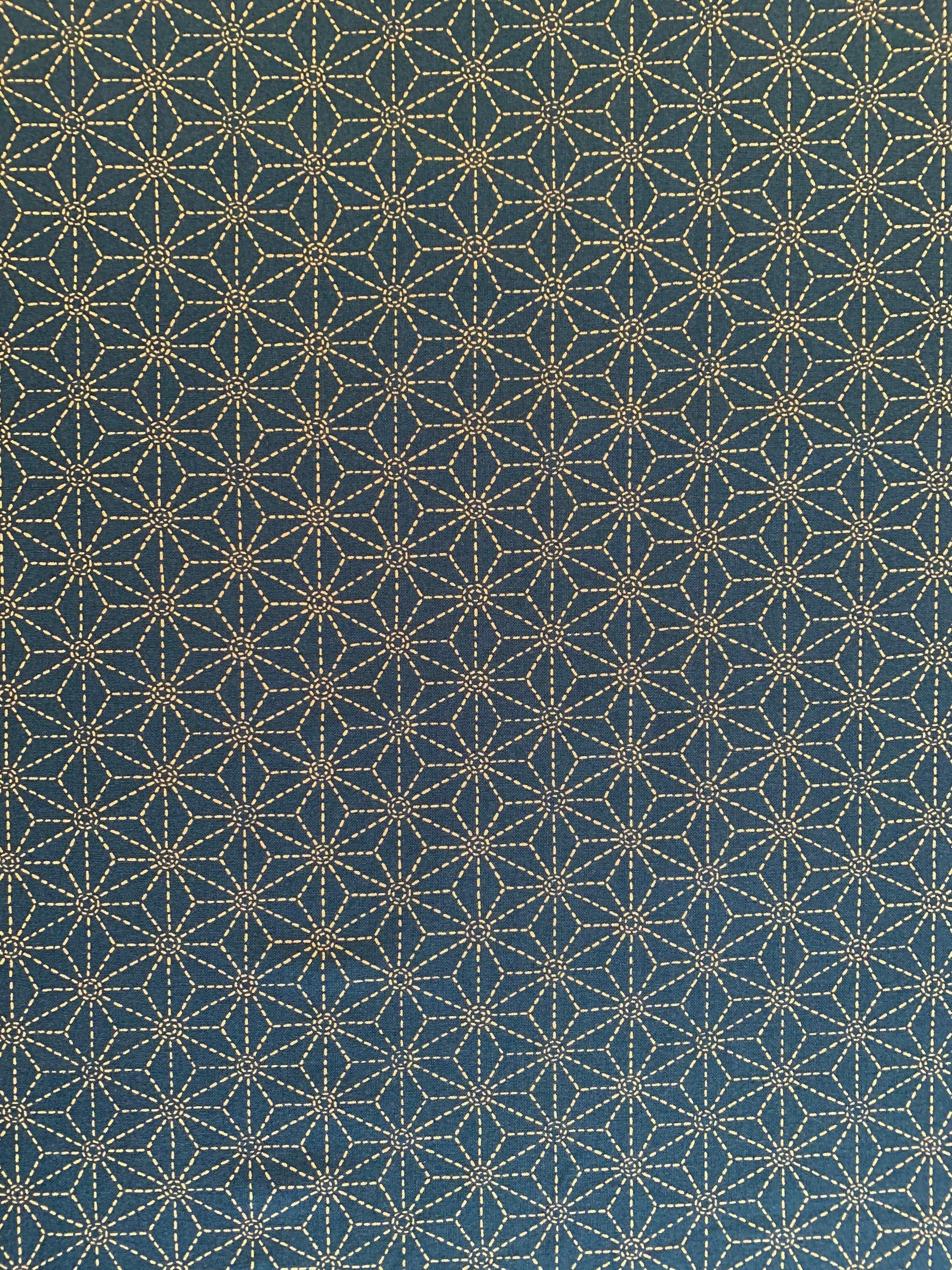 Sevenberry - Sashiko Stars Cotton Fabric 麻の葉 Asanoha - Blue Beige