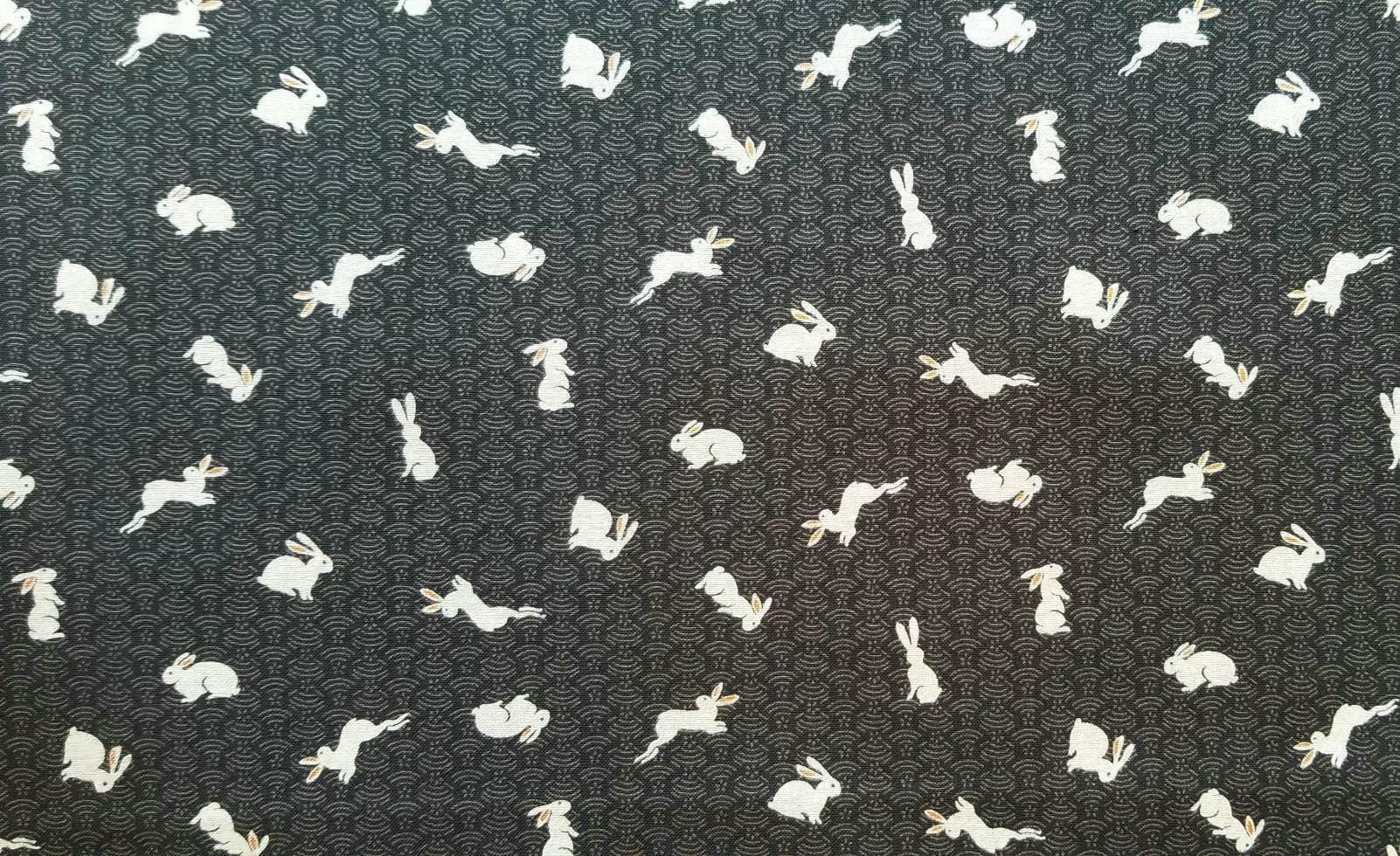 Sevenberry - Bunnies and Waves Cotton Fabric - Black