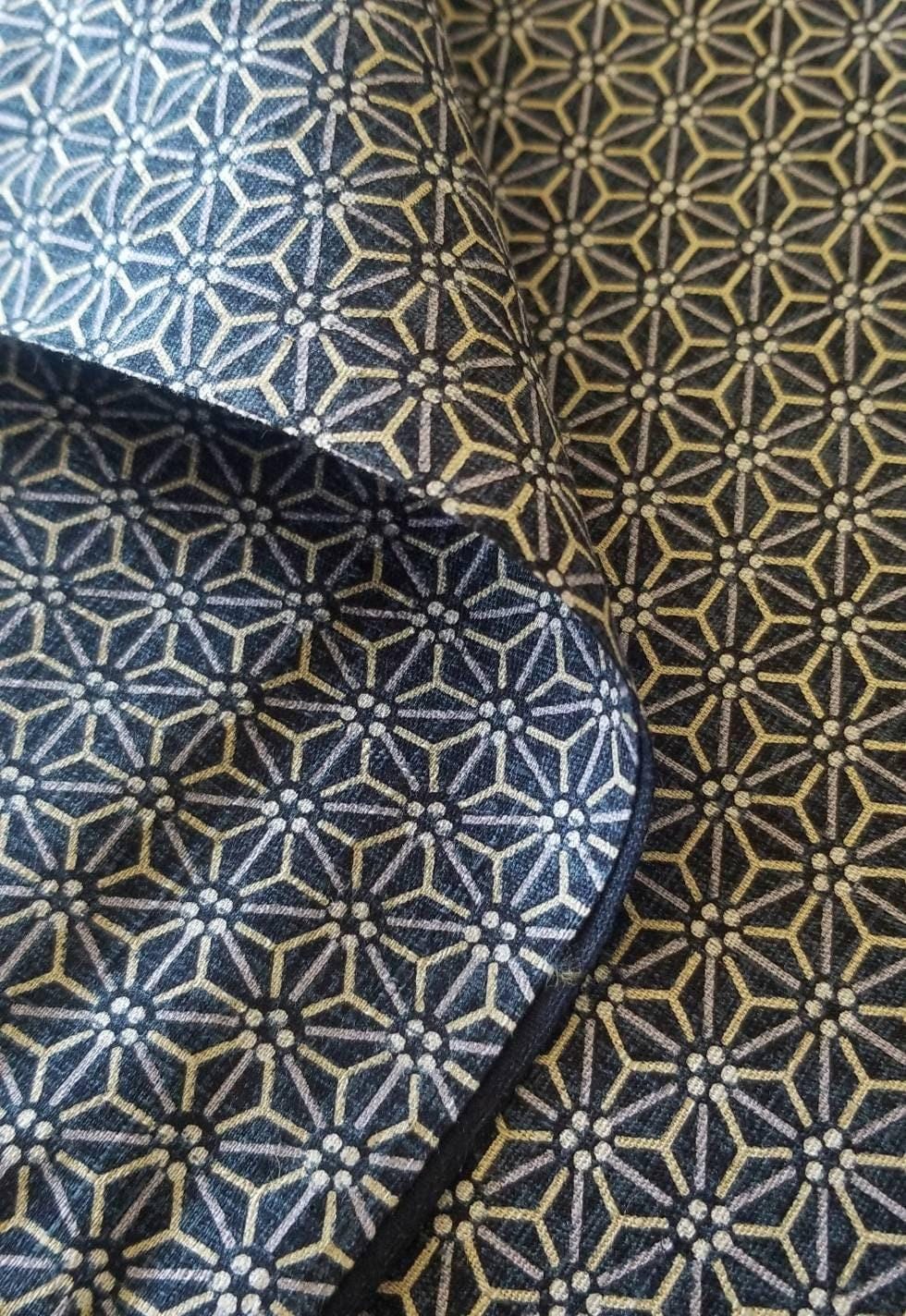 Morikiku - Asanoha Hemp Leaf Star Cotton Dobby - Blue