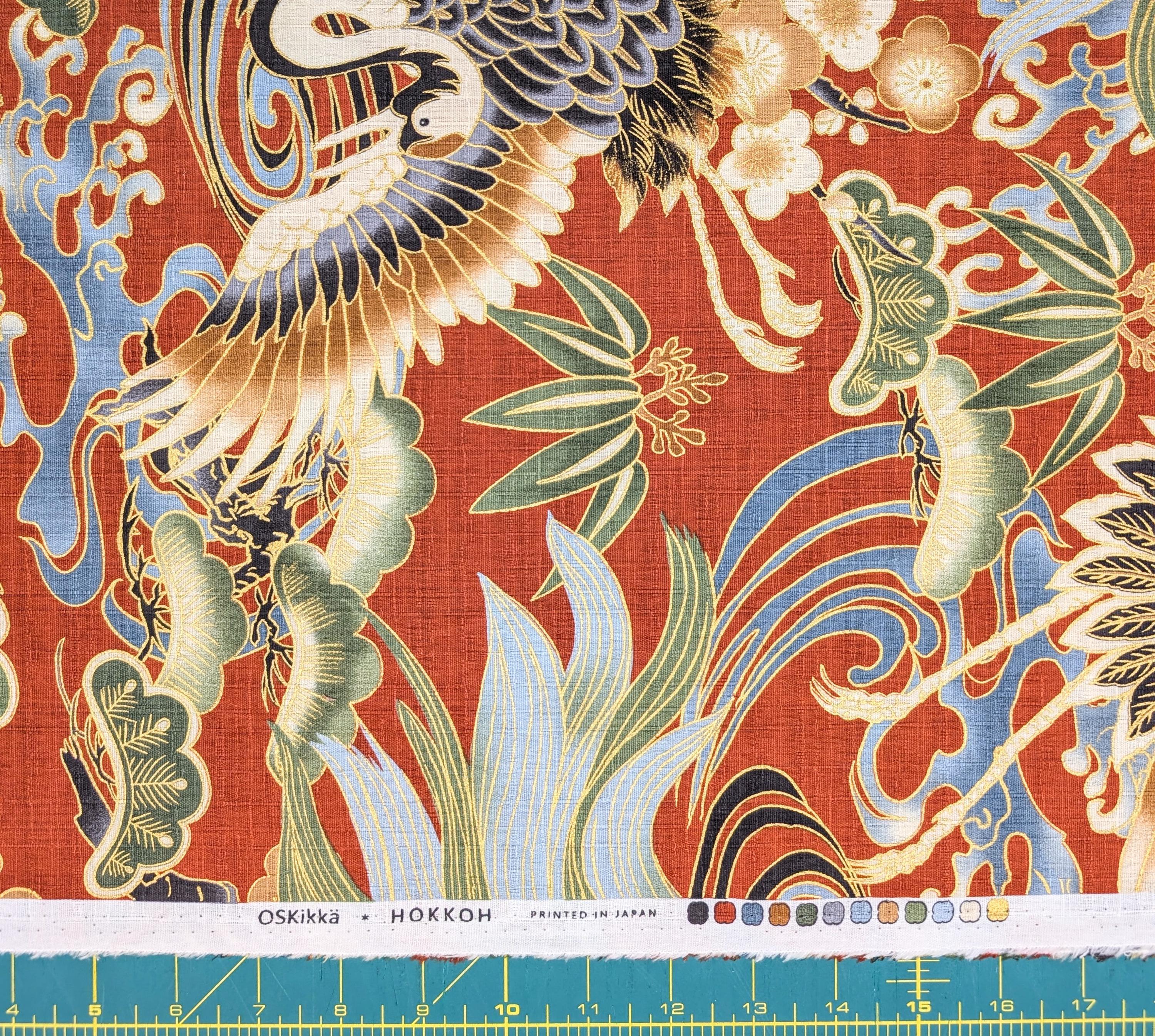 NEW Golden Crane & Minogame Hokkoh Japanese cotton dobby fabric 1025-100-5 B burnt orange