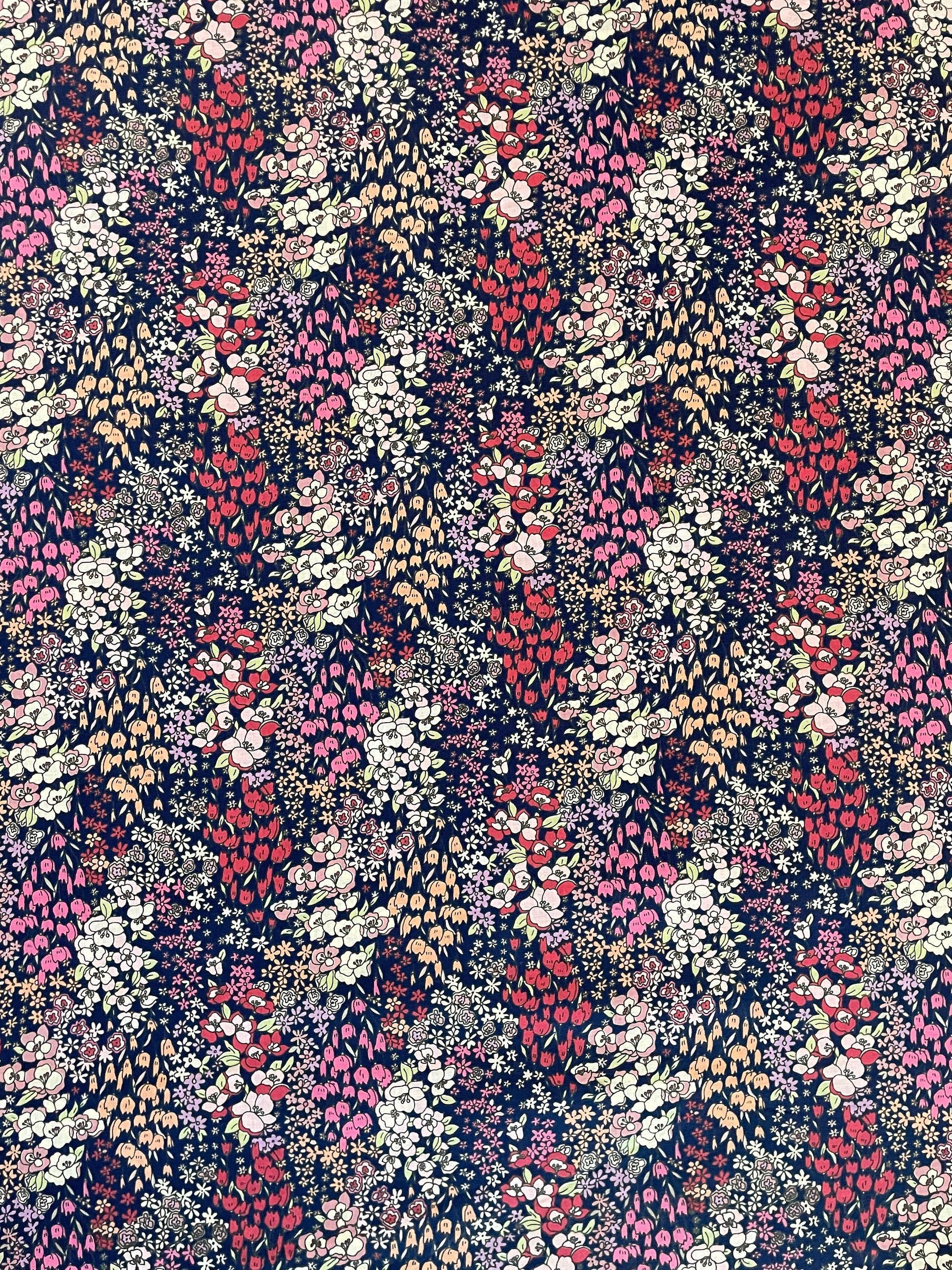 Sunwell - Tiny Garden Cotton Lawn - Navy Pink Lavender