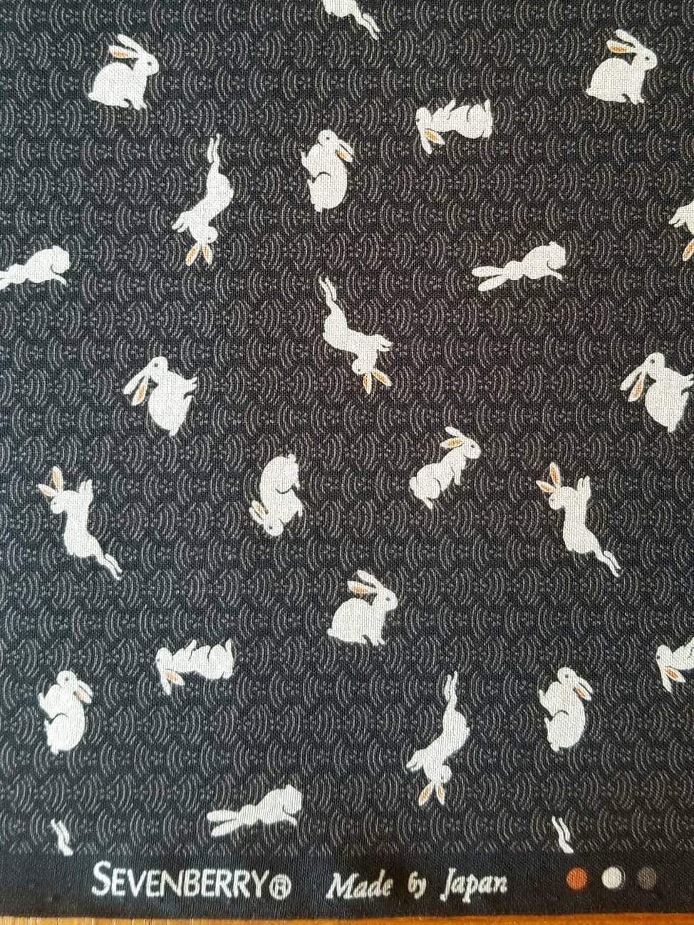 Sevenberry - Bunnies and Waves Cotton Fabric - Black