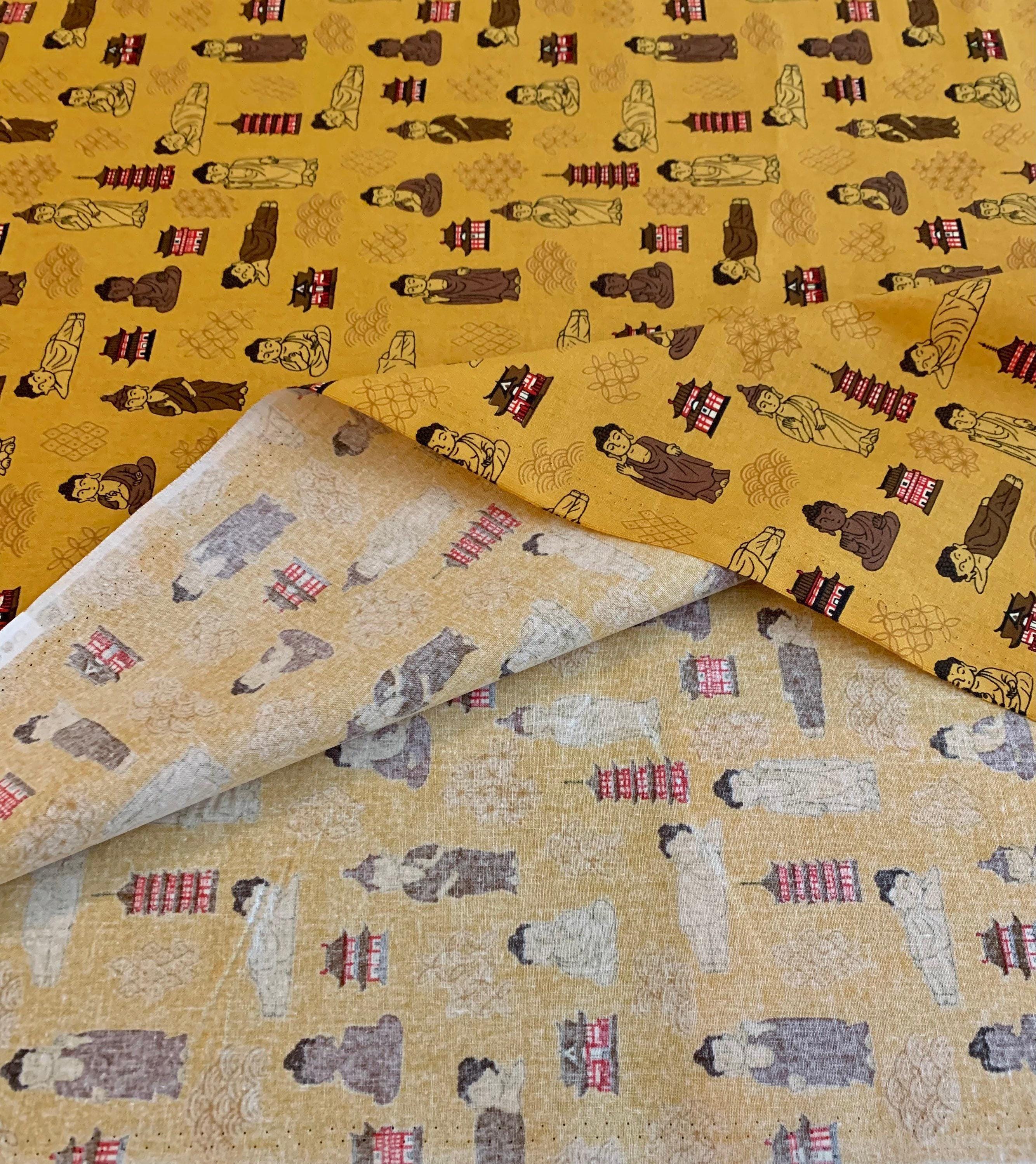Naka - Buddha Temple Cotton Fabric - Yellow Saffron