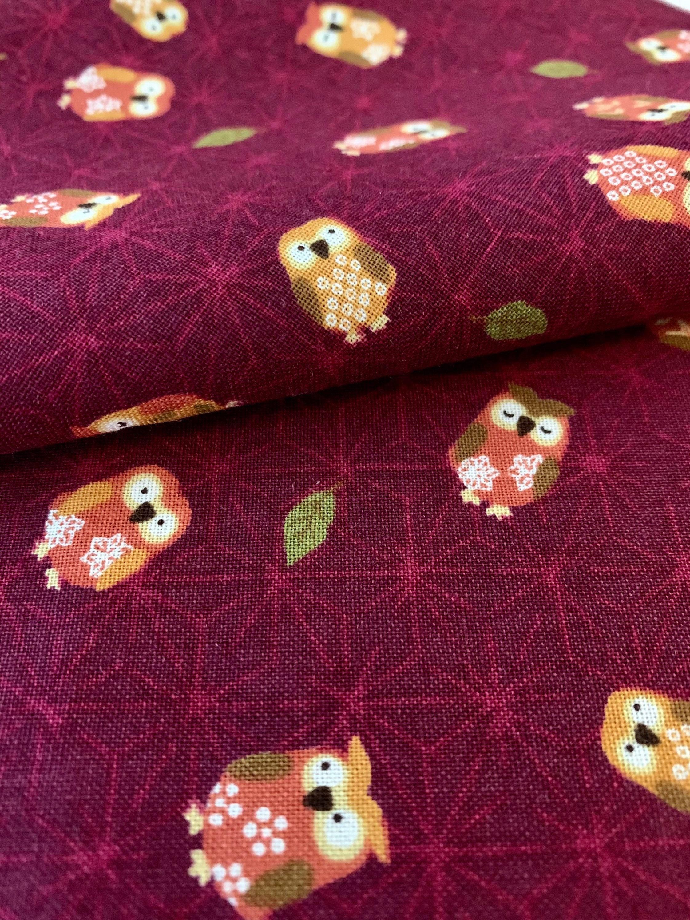 Sevenberry - Owls and Asanoha Stars Cotton Fabric - Red